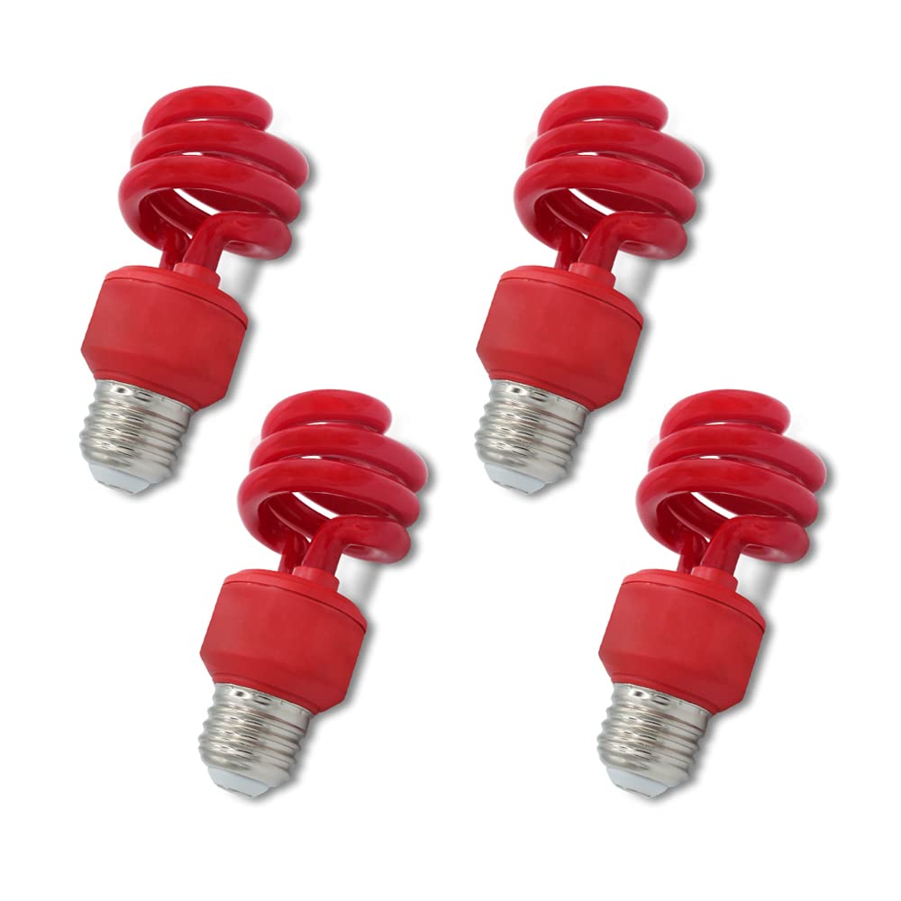 lumenivo 13W Spiral CFL Red Light Bulb, E26 Medium Screw Base, 120V, 4 Pack - Outdoor Decorative Lighting