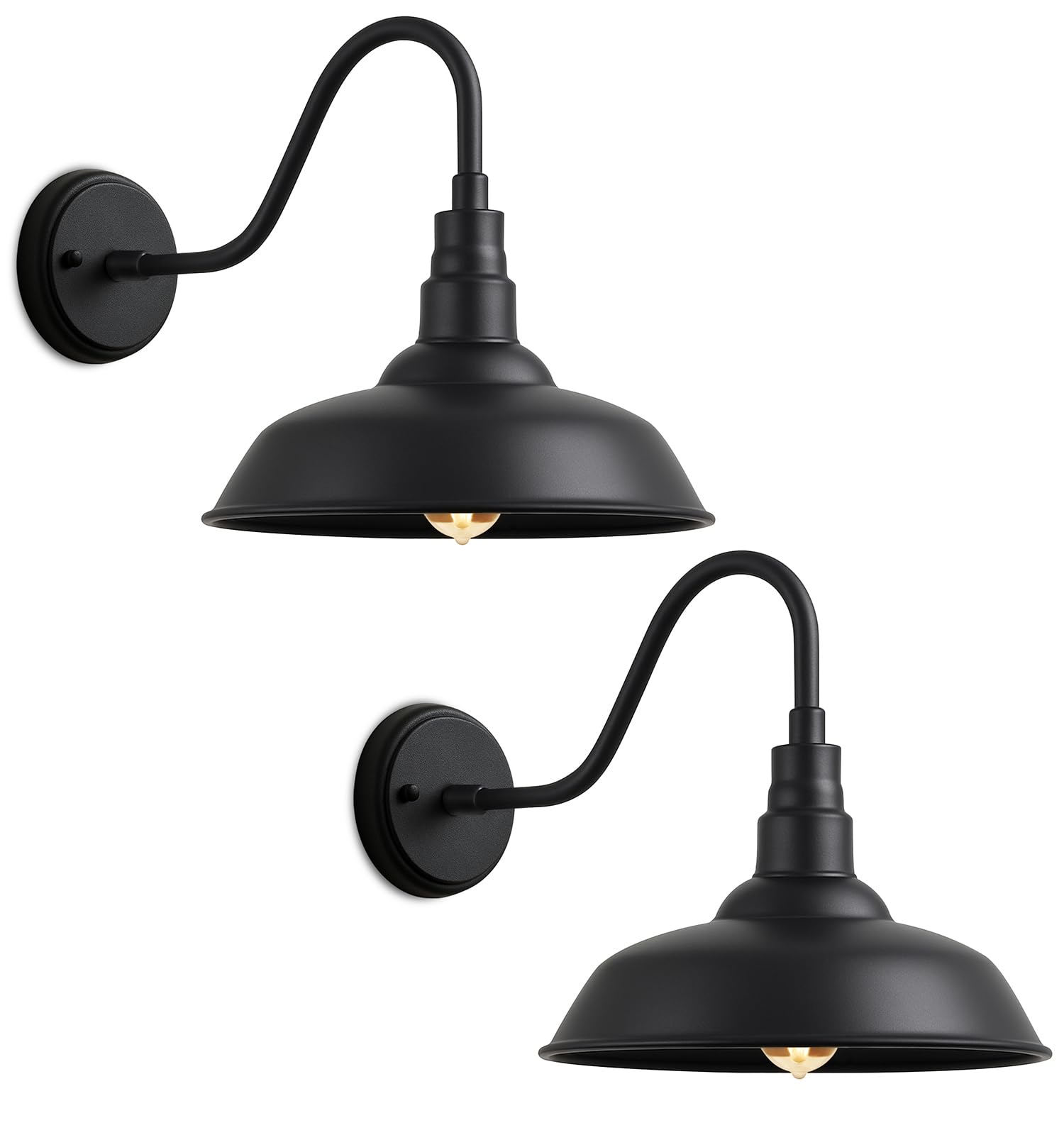 Acoji 10 Outdoor Barn Gooseneck Light  Classic Farmhouse Style Black Outdoor Light Fixture  Industrial Wall-Mounted Barn Light for Garage  Porch  and Patio  2-Pack
