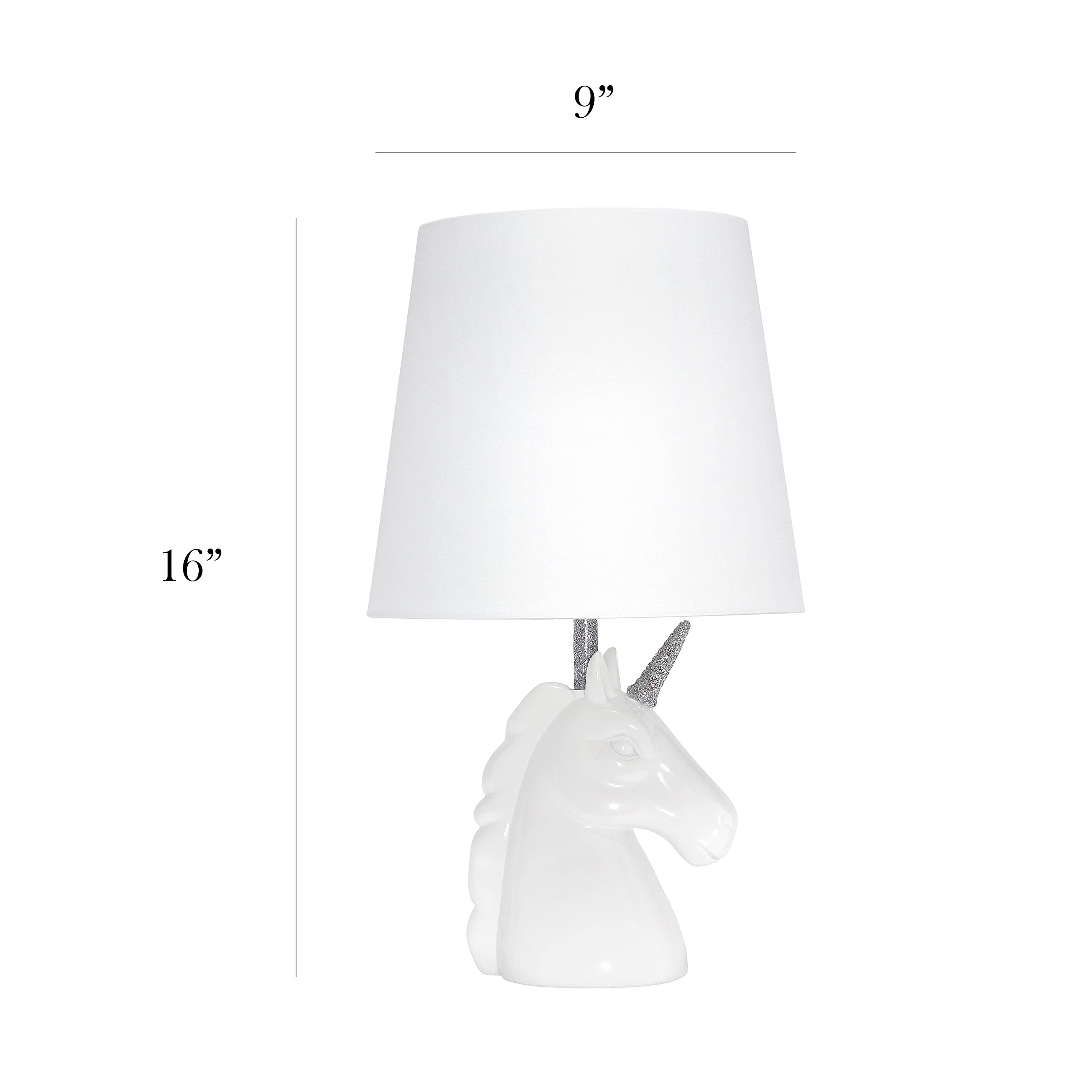 Simple Designs Lt1078-Slv Sparkling Glitter Unicorn Table Lamp, Silver