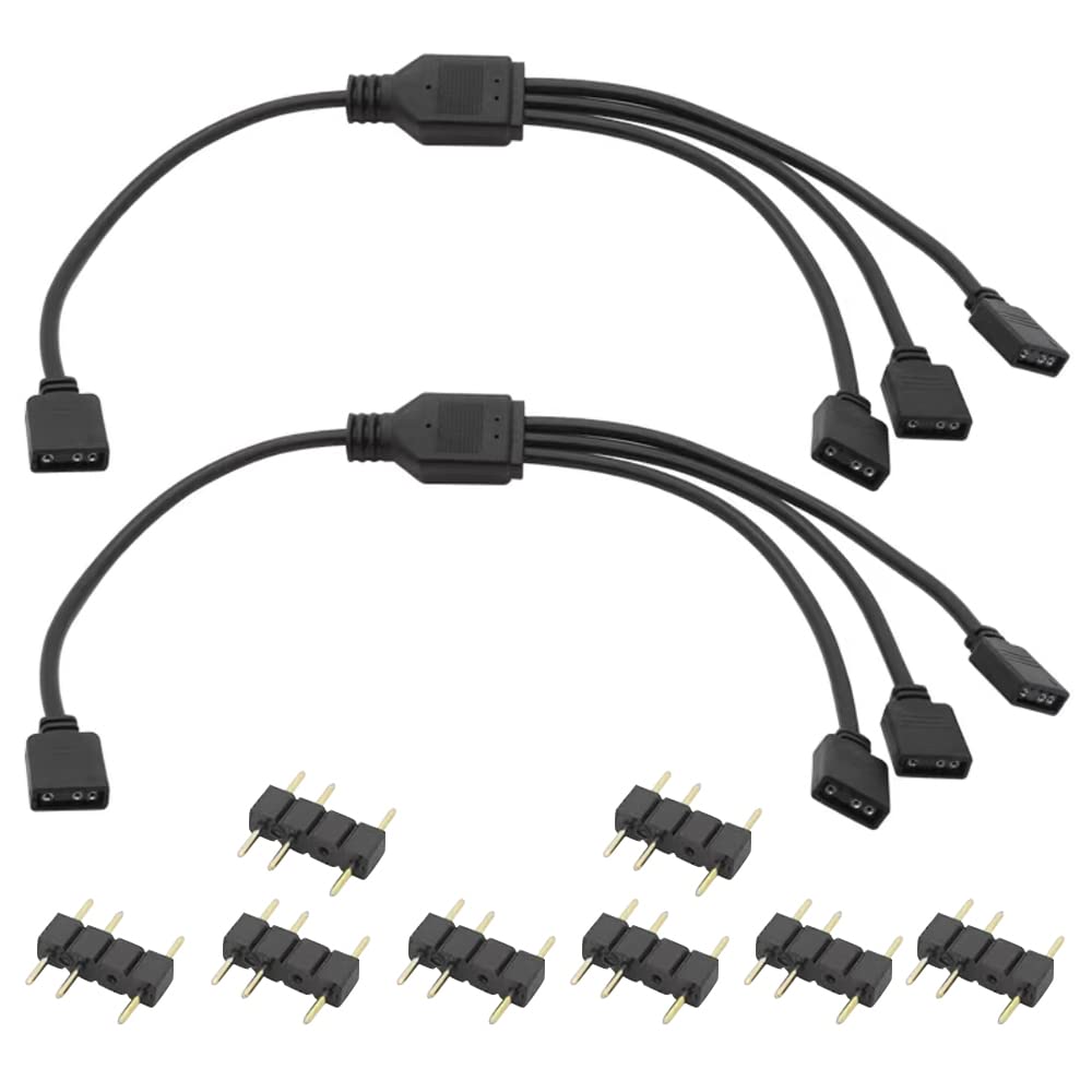 Hsxjj Argb Splitter Cable, 5V 3-Pin Addressable Rgb 1 To 3 Splitter Cable, Led Strip And Argb Fan Connector,Equipped With 4 Male