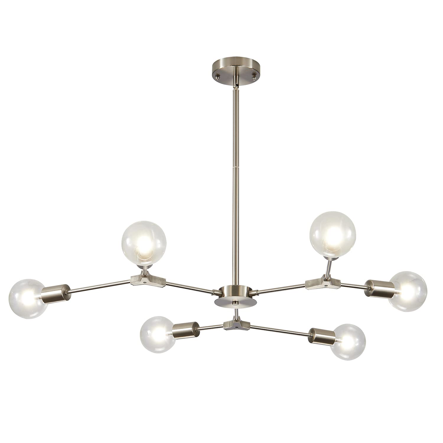 KCO Lighting Brushed Nickel Chandelier Modern 6-Light Sputnik Flush Mount Ceiling Light Fixture Contemporary Silver Chandelier Pendant Light Mid Century Living Room Light Fixture