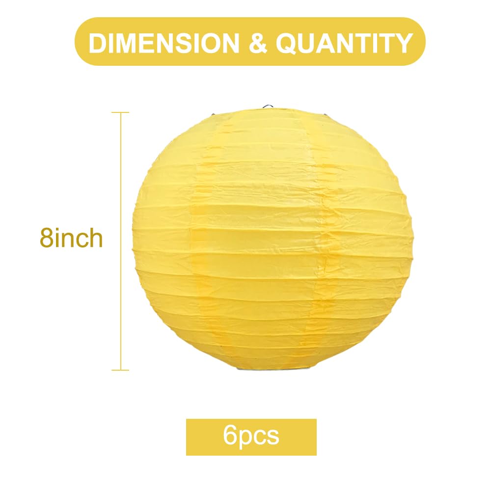 Beishida 8-Inch Yellow Round Paper Lanterns Decorative Hanging Asia Chinese Japanese Paper Lanterns Lamp For Birthday Halloween