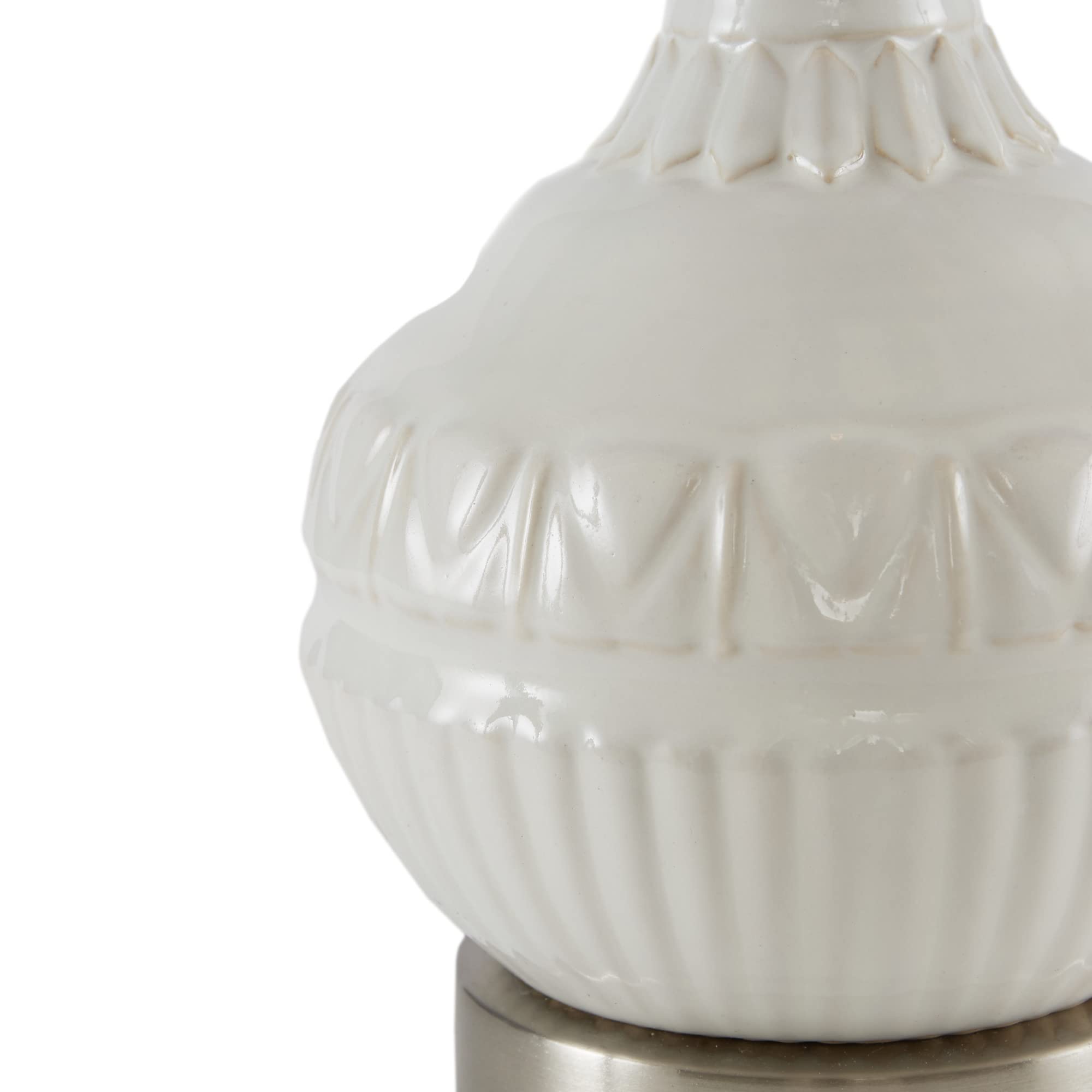 510 DESIGN Gypsy Ceramic Table Lamp, 10inW x 10inL x 20.5inH, White, Fabric Shade, Rotary Switch, Model 5DS153-0030