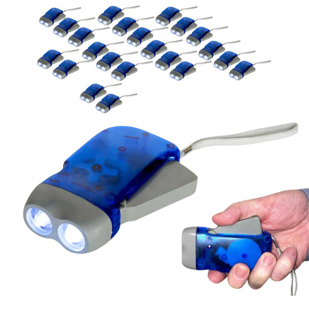 Evelots Hand Crank Emergency Flashlights -24 Pack- Camping , Home , Car - Double LED Bright Lights - Great for Hiking , Outdoor 
