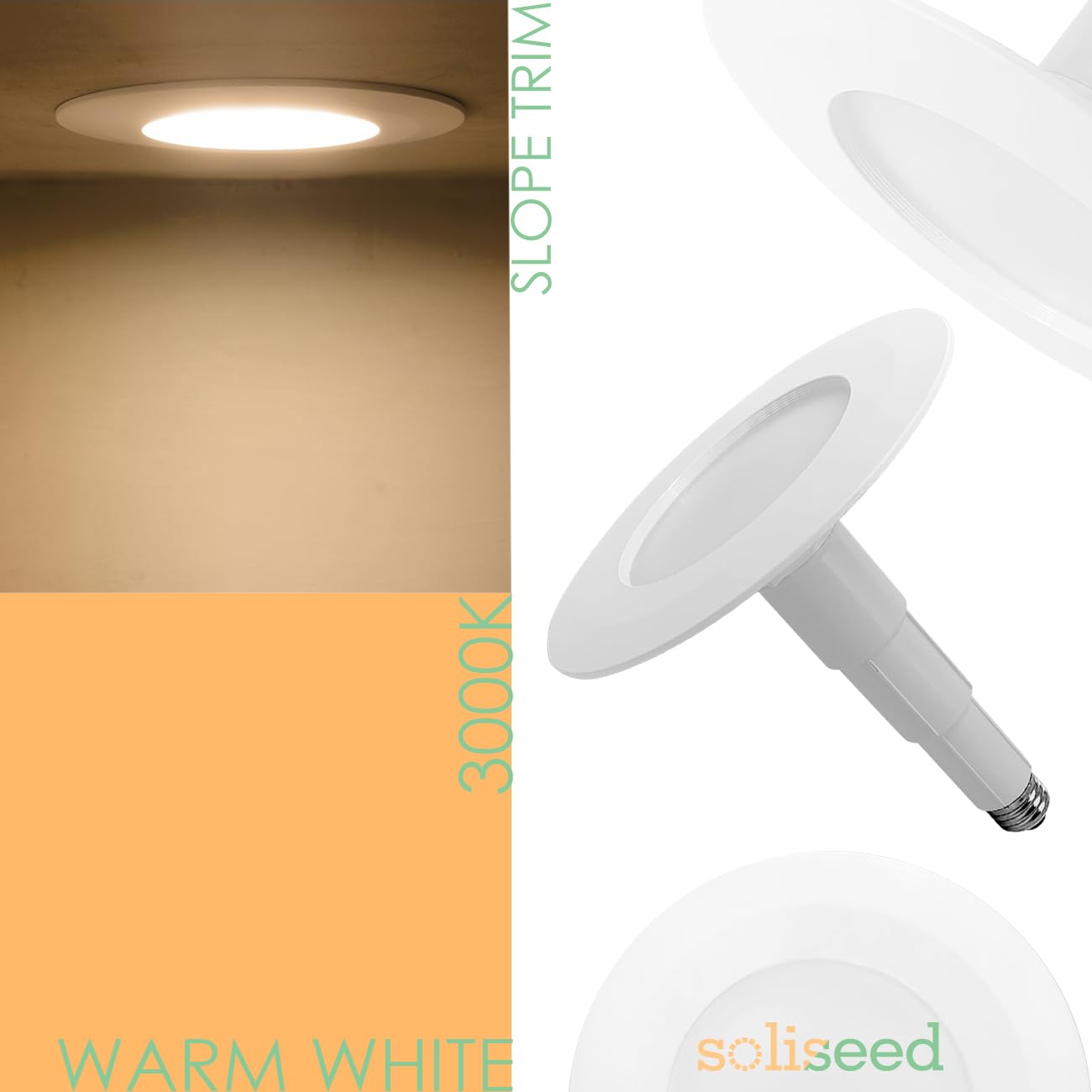 Soliseed 5/6 Inch Led Can Lights Length Adjustable Recessed Lighting,Retrofit Downlight Etl Damp Rated,12W=60W,3000K Warm White,800Lm,Dimmable,Bevel Trim,Recessed Lights Easy Install,6-Pack