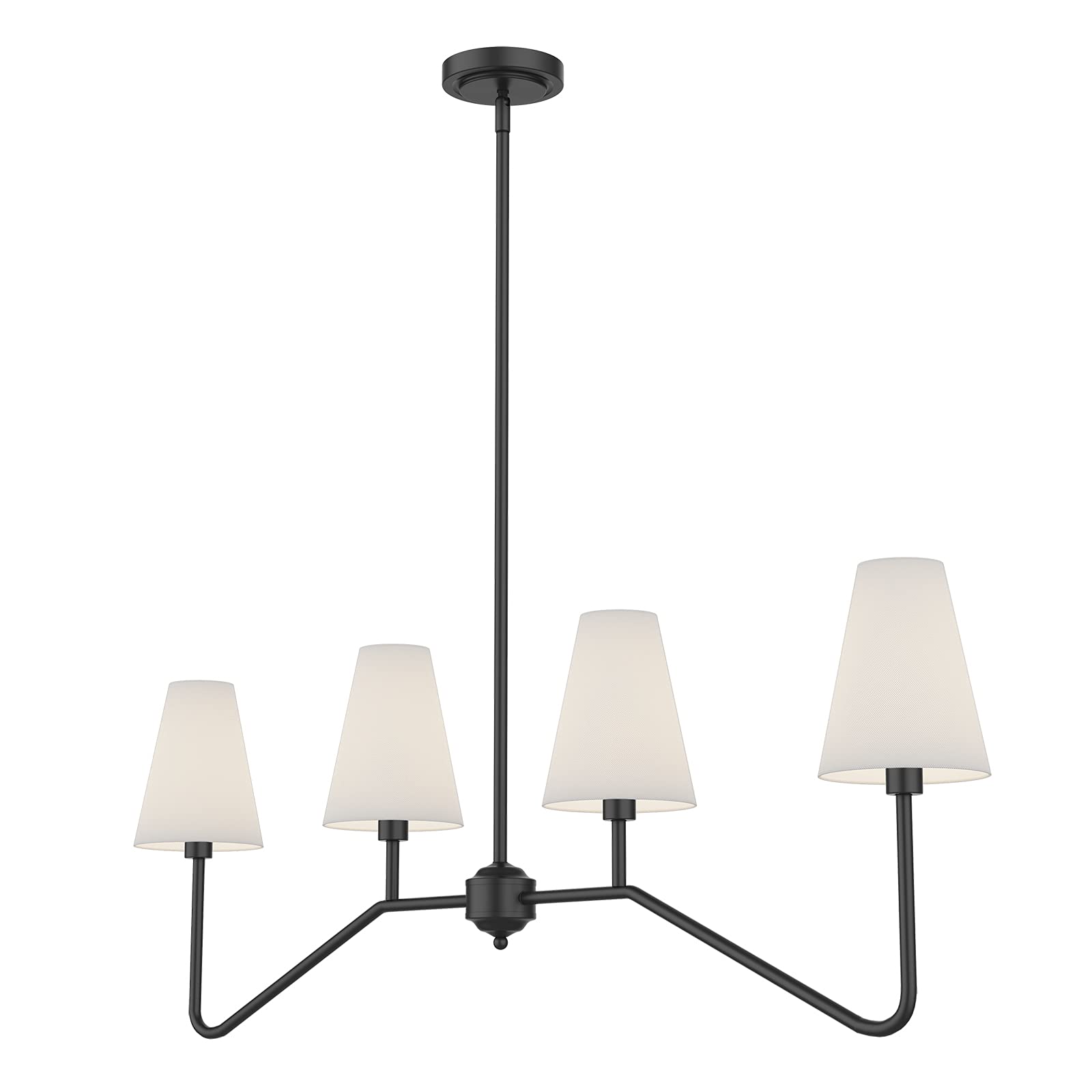 Electro Bp 47&quot; 4-Light Linear Kitchen Island Chandelier, Matt Black & White Linen Shades