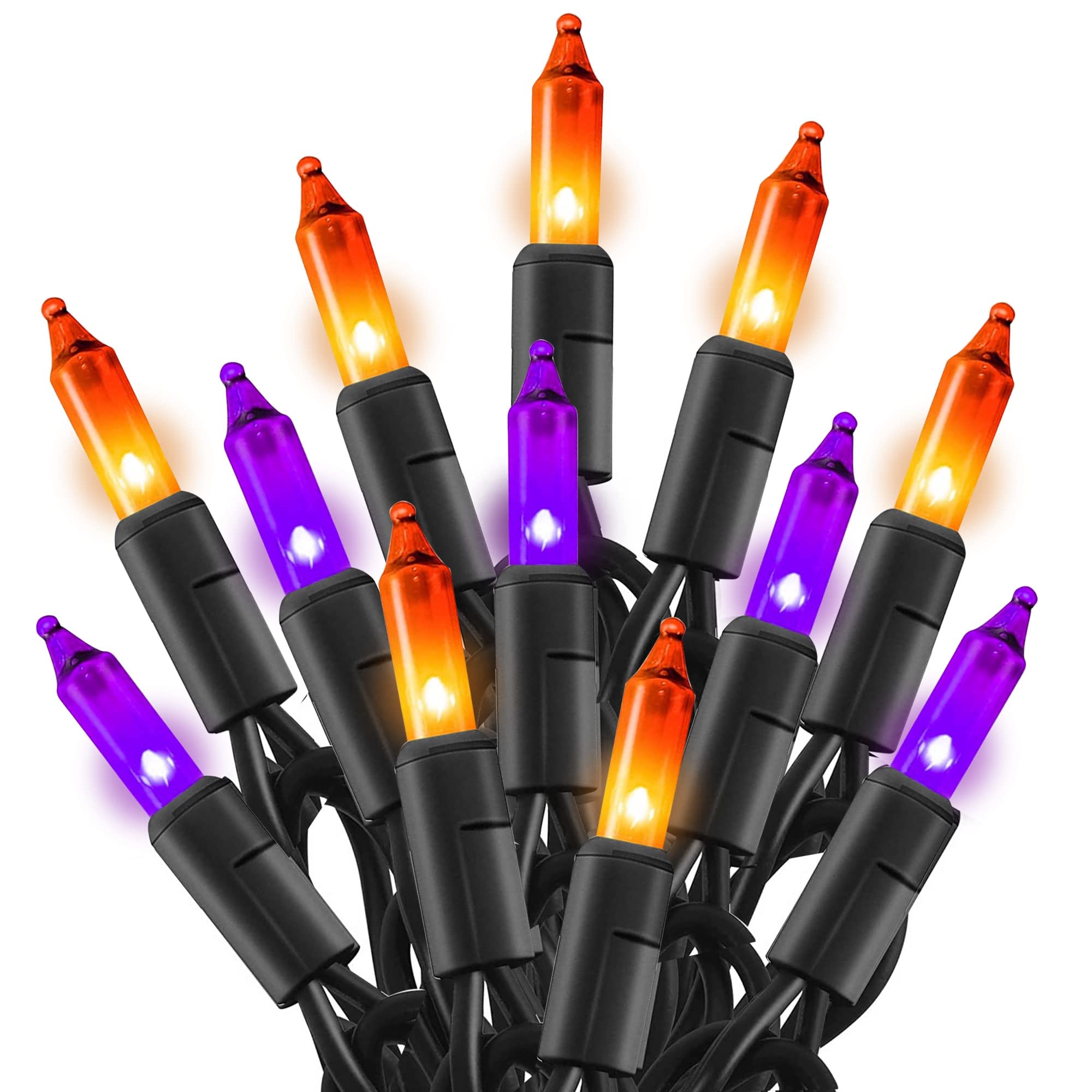 Tw Shine Purple And Orange Halloween Lights, 20Ft 100 Count Incandescent Halloween Mini String Lights, Waterproof Halloween Deco
