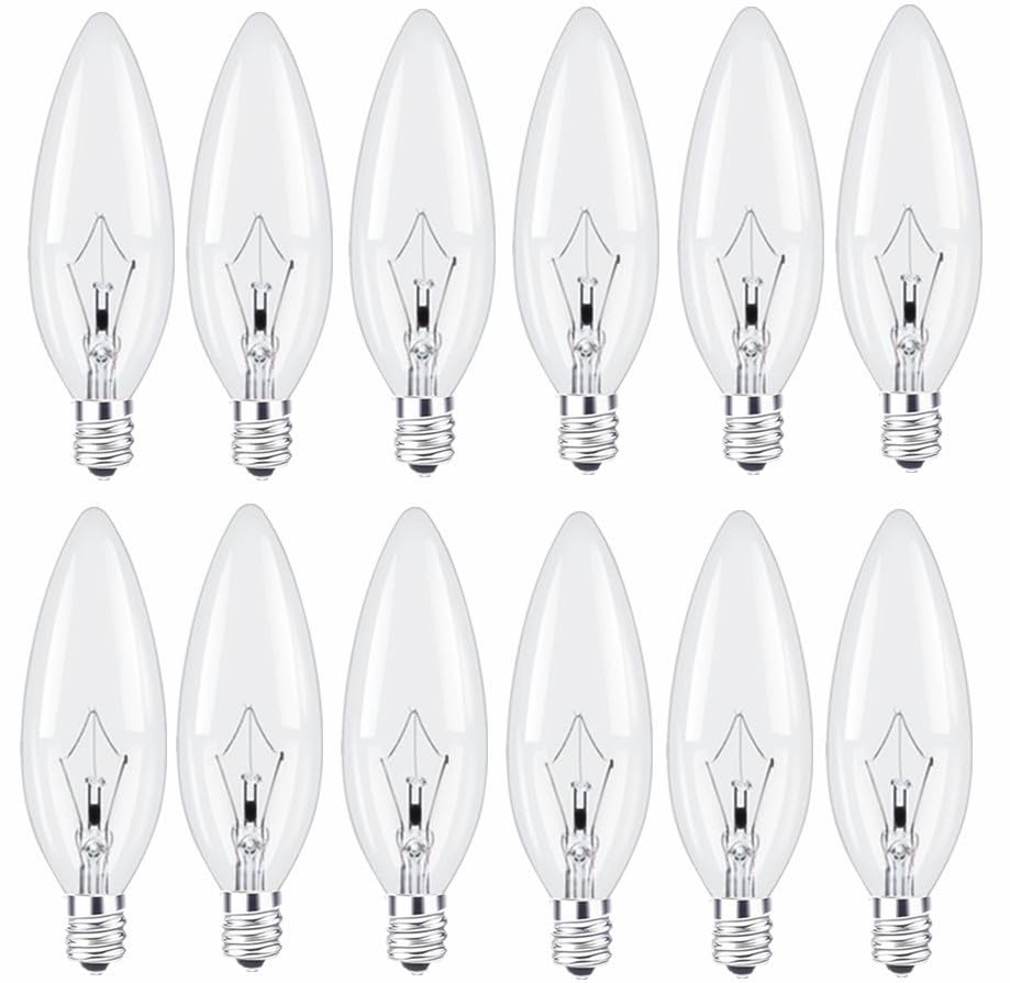 E12 Candle Light Bulbs,60W Candelabra, B10 Clearbase Bulb With Warm White 2700K, 600 Lumen Dimmable, Ca10 Clear Candelabra Base 