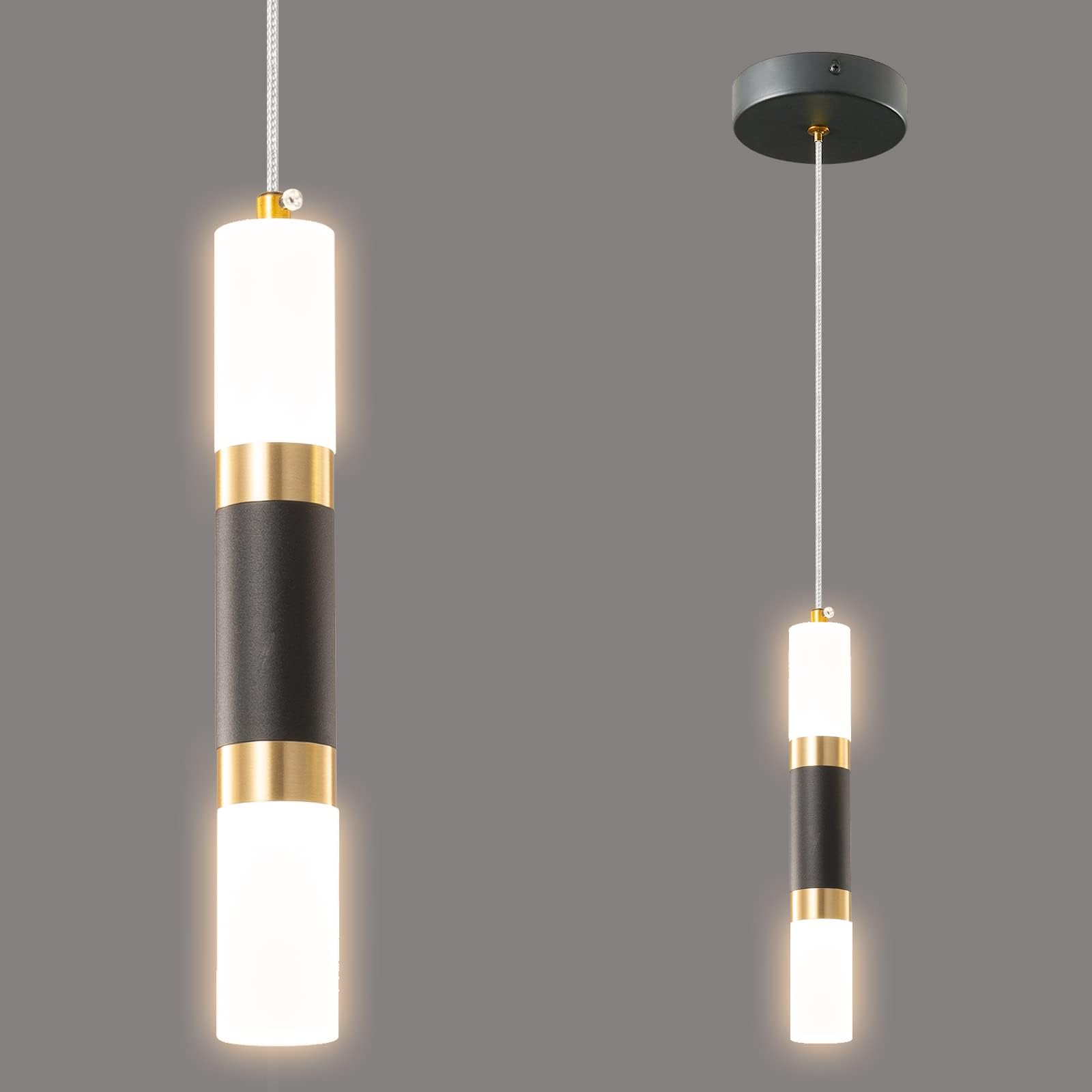 Liangmh Modern Kitchen Island Light Fixture Dimmable Led Black Mini Pendant Light Bedroom Bedside Table Black Gold Small Pendant Lighting (1-Pack)