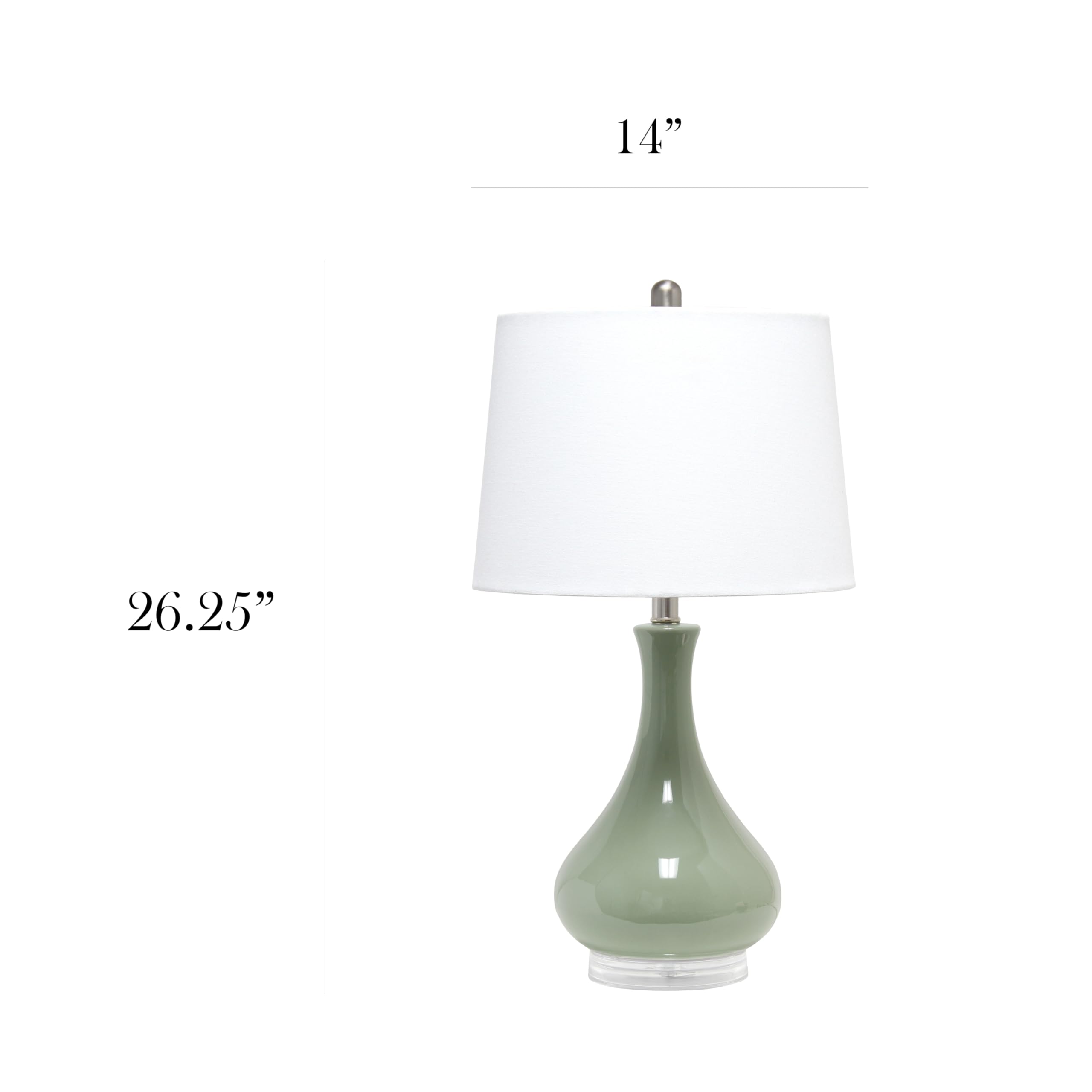 Elegant Designs LT3312-SGE Ceramic Tear Drop Table Lamp, 26.25in, Sage Green, White Fabric Shade for Living Room, Bedroom, Nursery