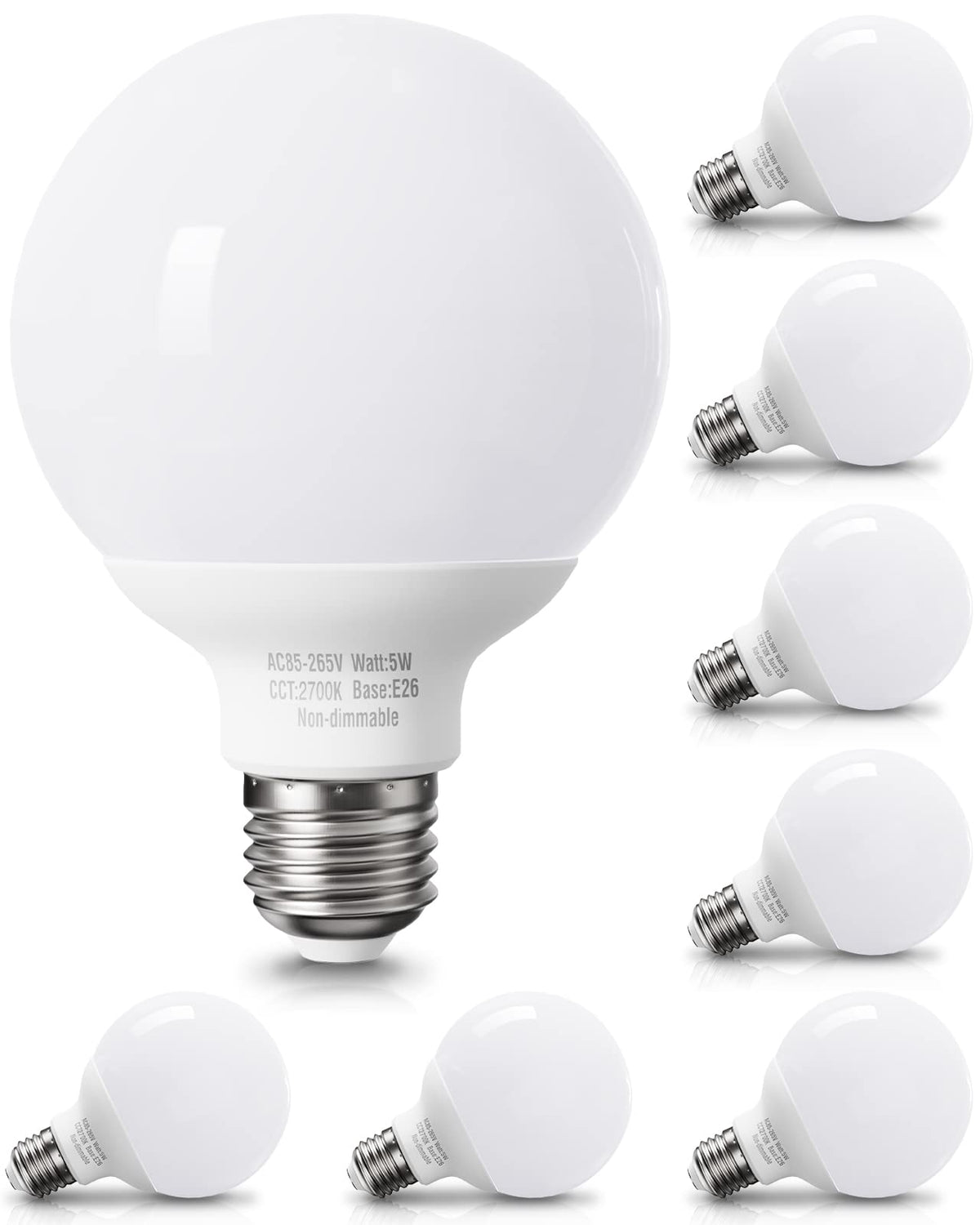 Pazetiv 8 Pack Warm White Led Globe Light Bulbs For Bathroom, 120V 60 Watt Equivalent, E26 Medium Base, Not Dimmable Vanity Ligh