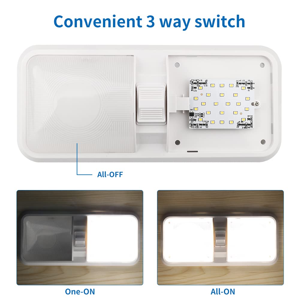 Rvzone 12V Led Rv Ceiling 1100 Lumen Double Dome Light | Rv Interior Lighting Fixture For Rv Trailer Camper Truck Van Boat Car (