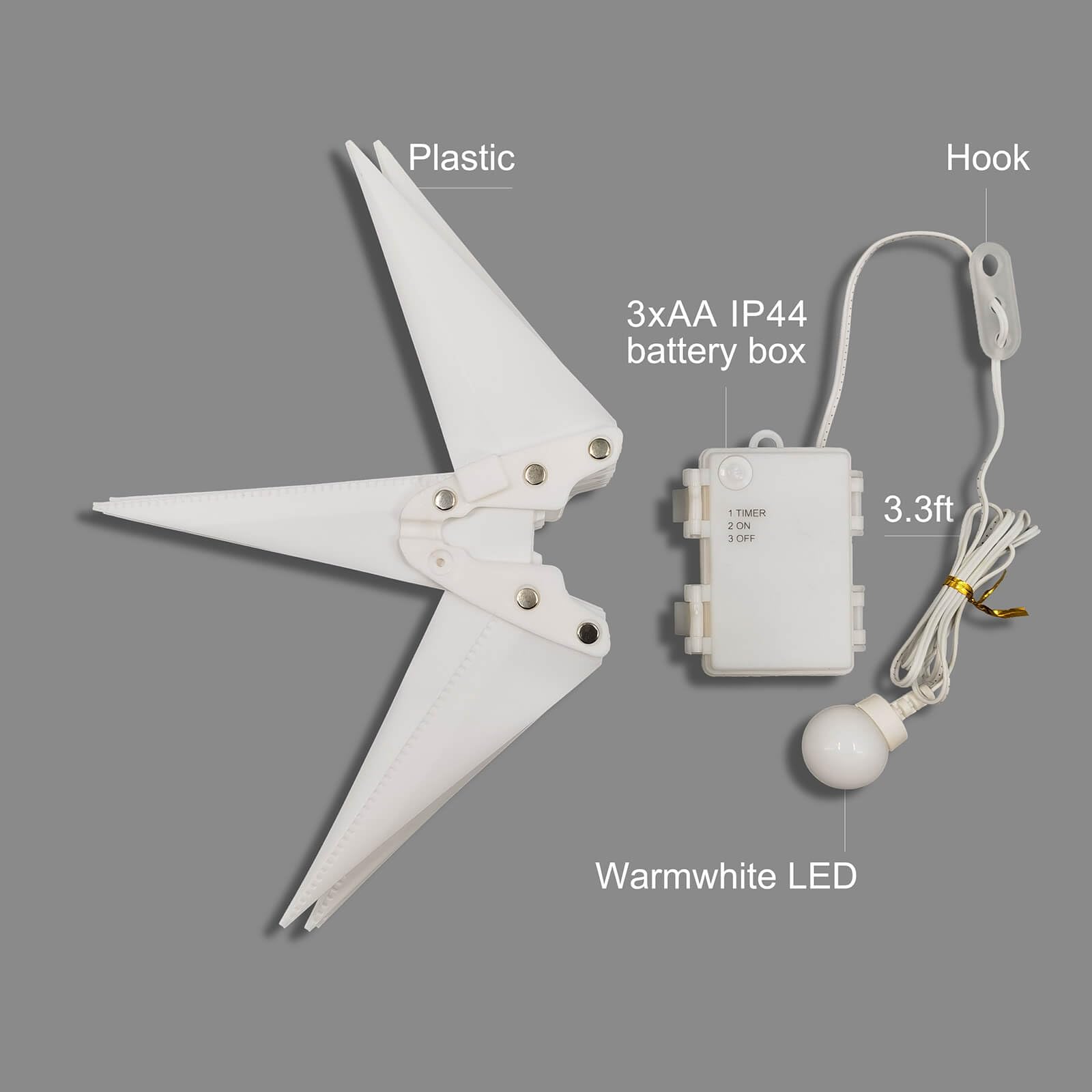 Leejec 13.3" Moravian Star Outdoor Light with Remote Control, Warm White LED, Battery Operated, 3-Pack, Holiday Decor