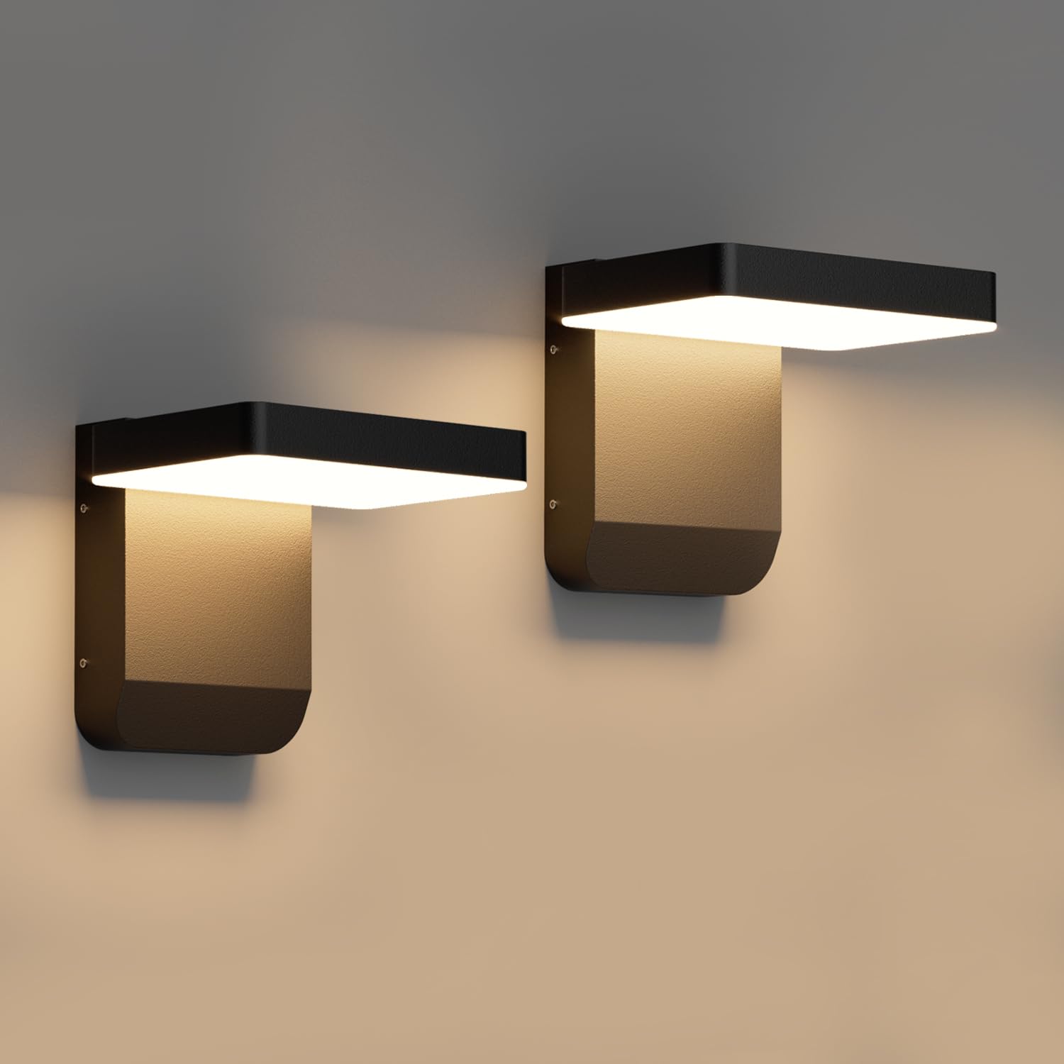 Aoceley 2-Pack Outdoor Rotatable Wall Lights 350 Adjustable Head Modern Porch Light LED Wall Sconce Black Exterior Wall Lights M