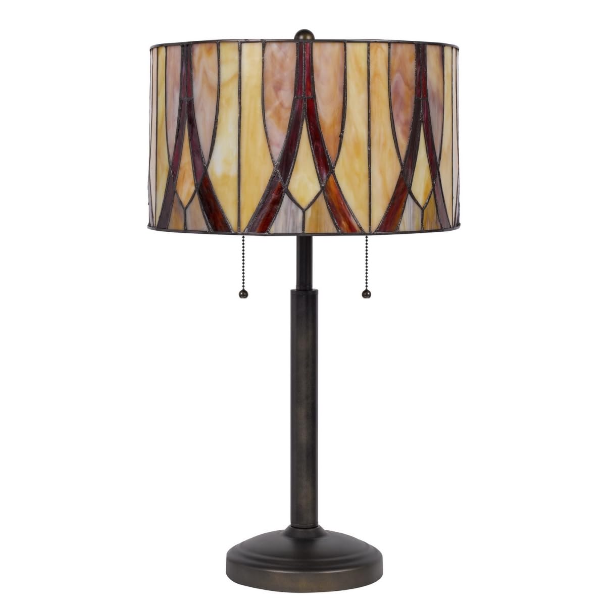HomeRoots Metal Table Lamp, Two Light, Drum Shade, 24 in., Bronze Red & Ivory, Model 524748
