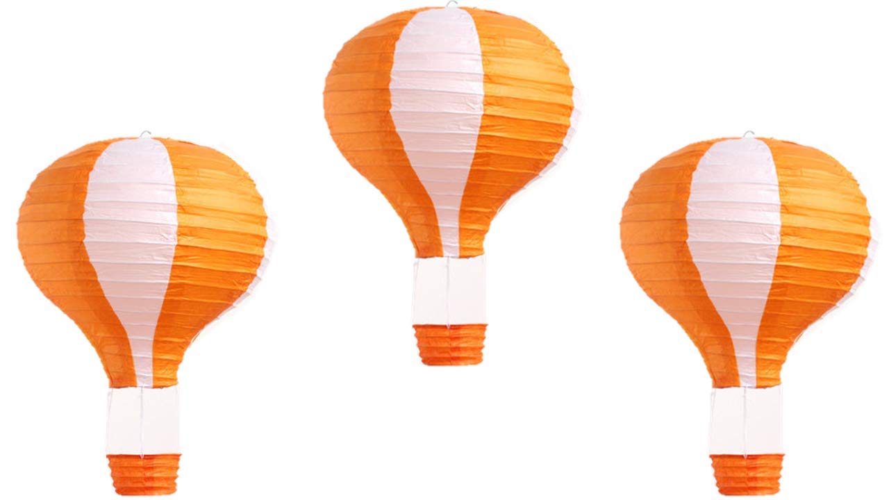Pack Of 3 Stripy Hot Air Balloon Paper Lantern Wedding Party Decoration Craft Lamp Shade (Orange, 8'' (20Cm))
