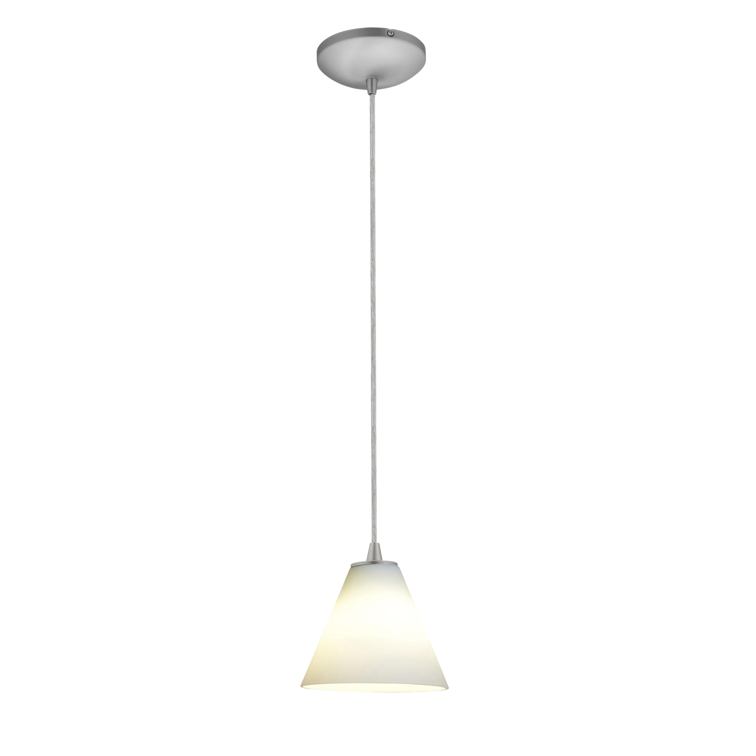 Martini Glass Pendant - Cord - Brushed Steel Finish - White Glass Shade