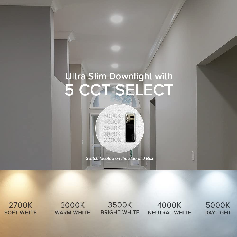 Maxxima 8 In. 5 Cct Round Recessed Led Downlight - Color Temperature Selectable 2700K/3000K/3500K/4000K/5000K, 1600 Lumens, Slim