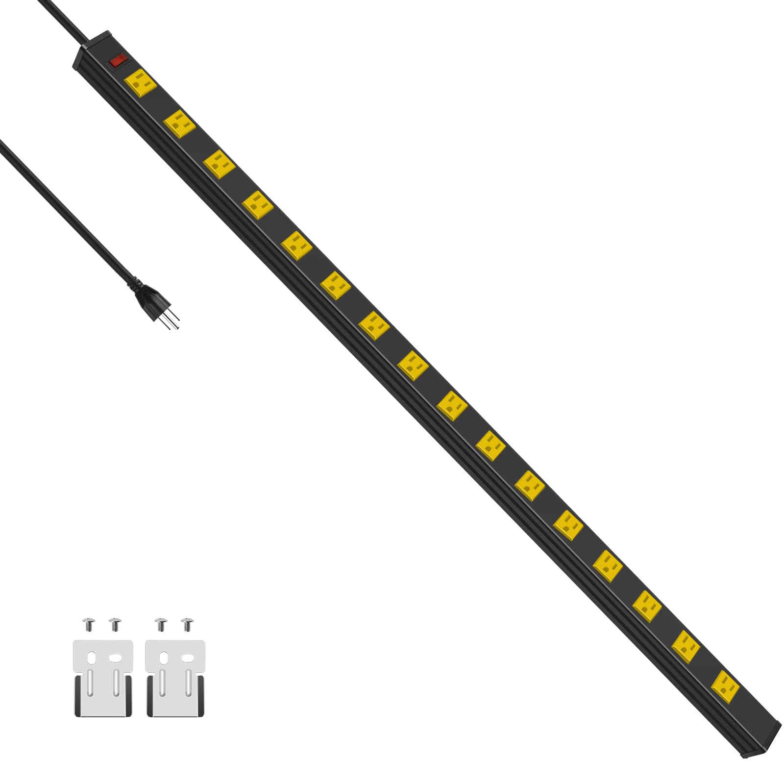 JUNNUJ Long Metal Power Strip with 16 Outlets, 15 FT Cord, 15A, 125V, Yellow