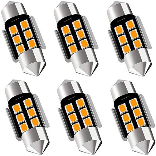AUXLIGHT LED Festoon Bulbs, Amber Yellow, 31MM, Canbus Error Free, Super Bright 6SMD Chips, Pack of 6