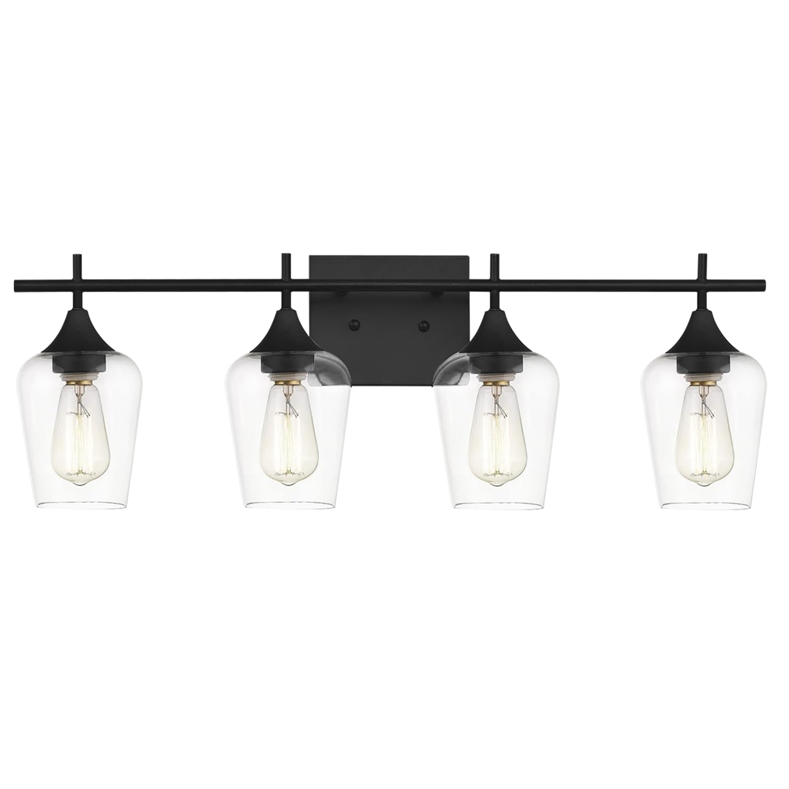 Osimir 4-Light Bathroom Vanity Light, Black Modern Wall Sconce with Clear Glass, 24 Inch, Model WL9167-4B