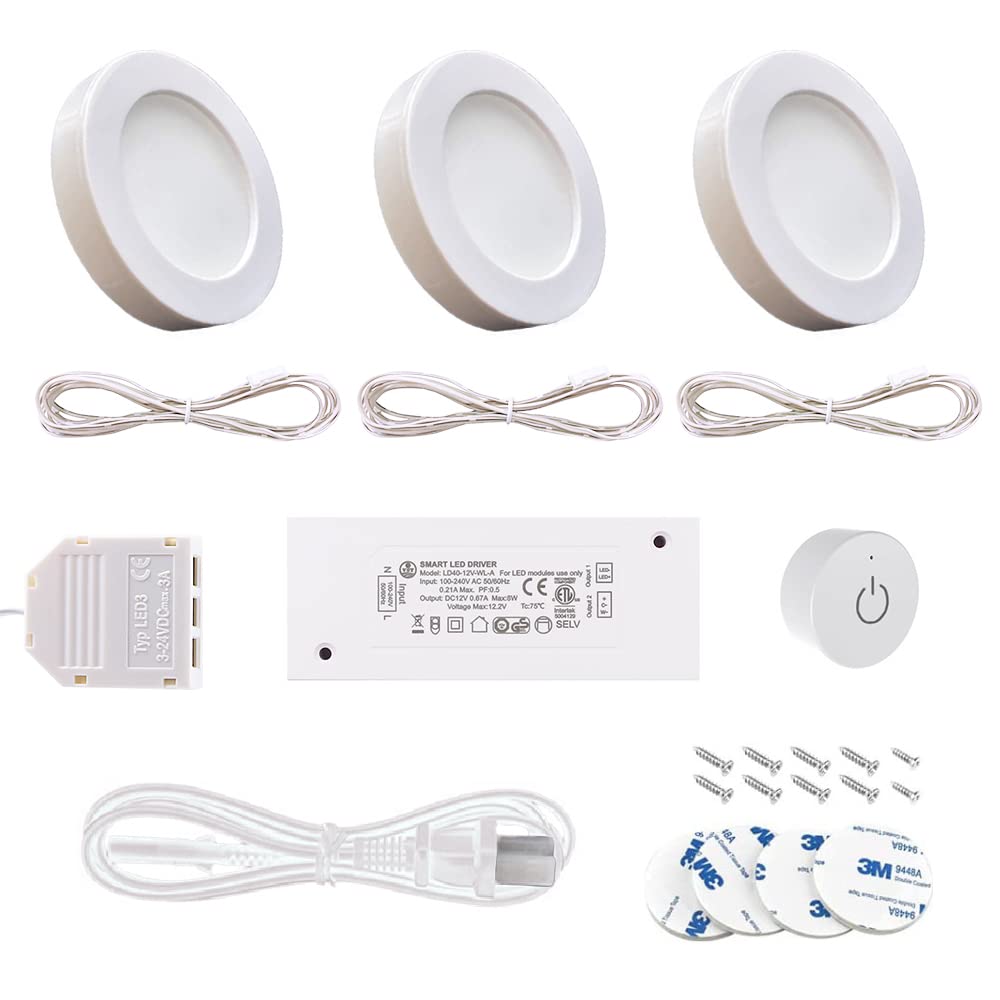 VST Under Cabinet Lighting 12V 2W/pc, Wireless Dimmer Switch, Recessed or Surface Mount Wiring Puck Light for Kitchen,Wardrobe, 