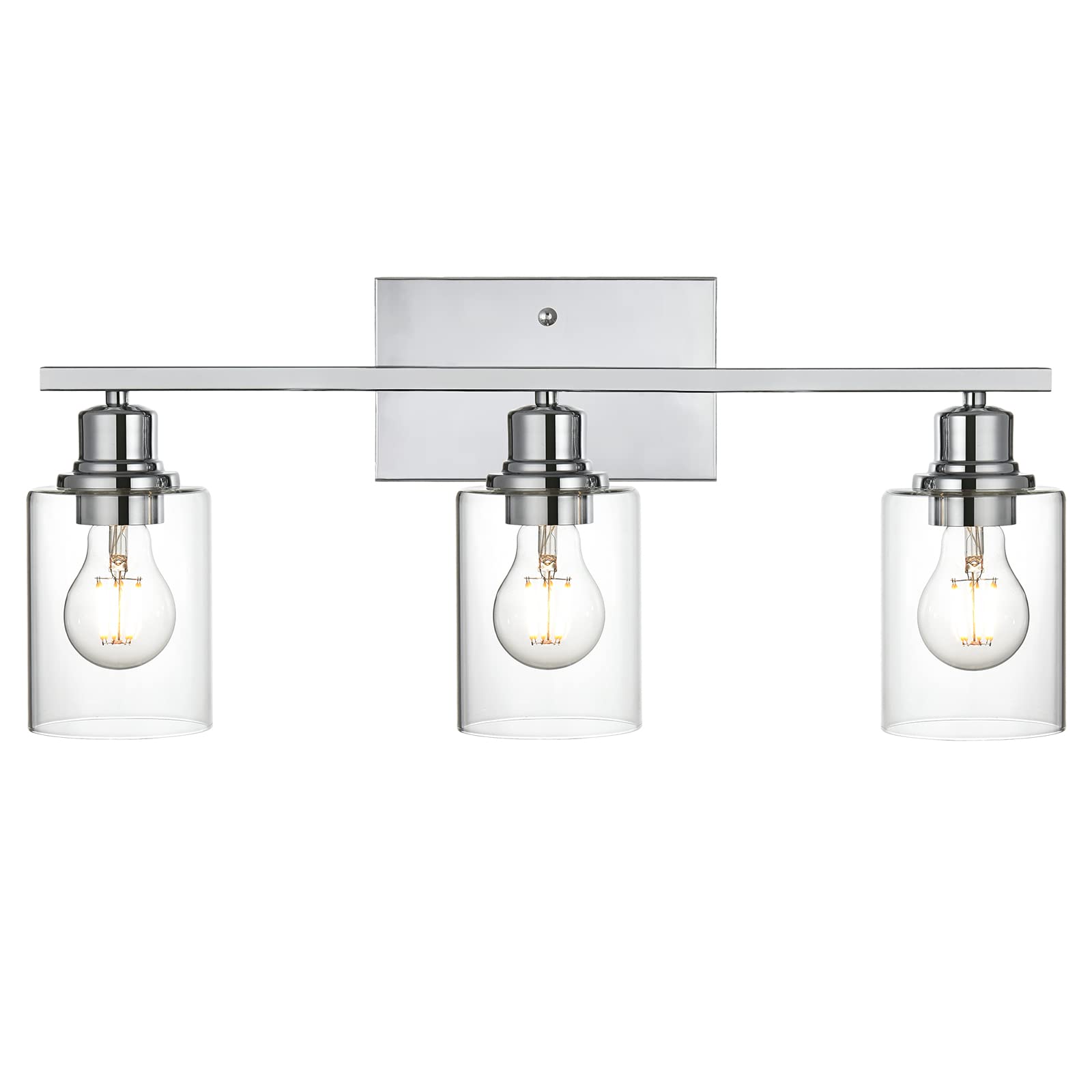 VINLUZ 3 Light Wall Light Fixture - Chrome Finish, Clear Glass Shade, Wall Mounted Lamp for Bathroom and Hallway