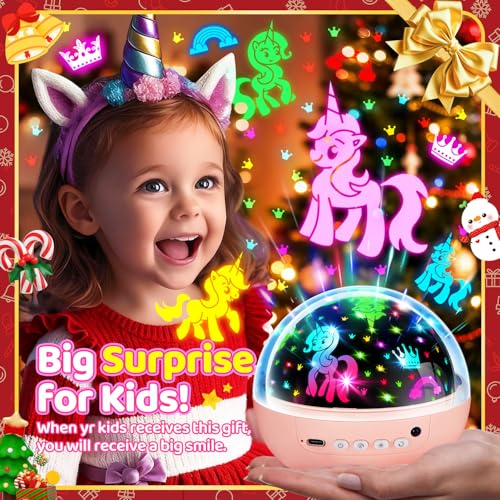 COOLNIGHT Unicorn Night Light Projector - 3 Films, 93 Colors, Remote, Dimmable, 360° Rotation, Pink Model, Kids Gift