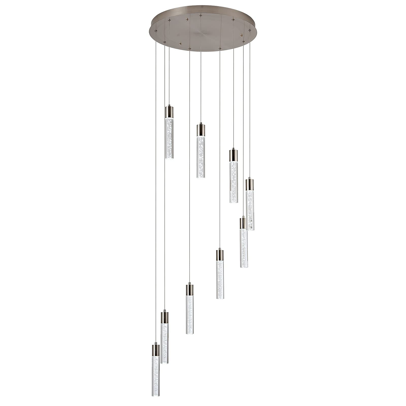 votag Pendant Lighting Chandelier 9-Light Nickel Acrylic Modern High Ceiling Foyer Staircase Model A174