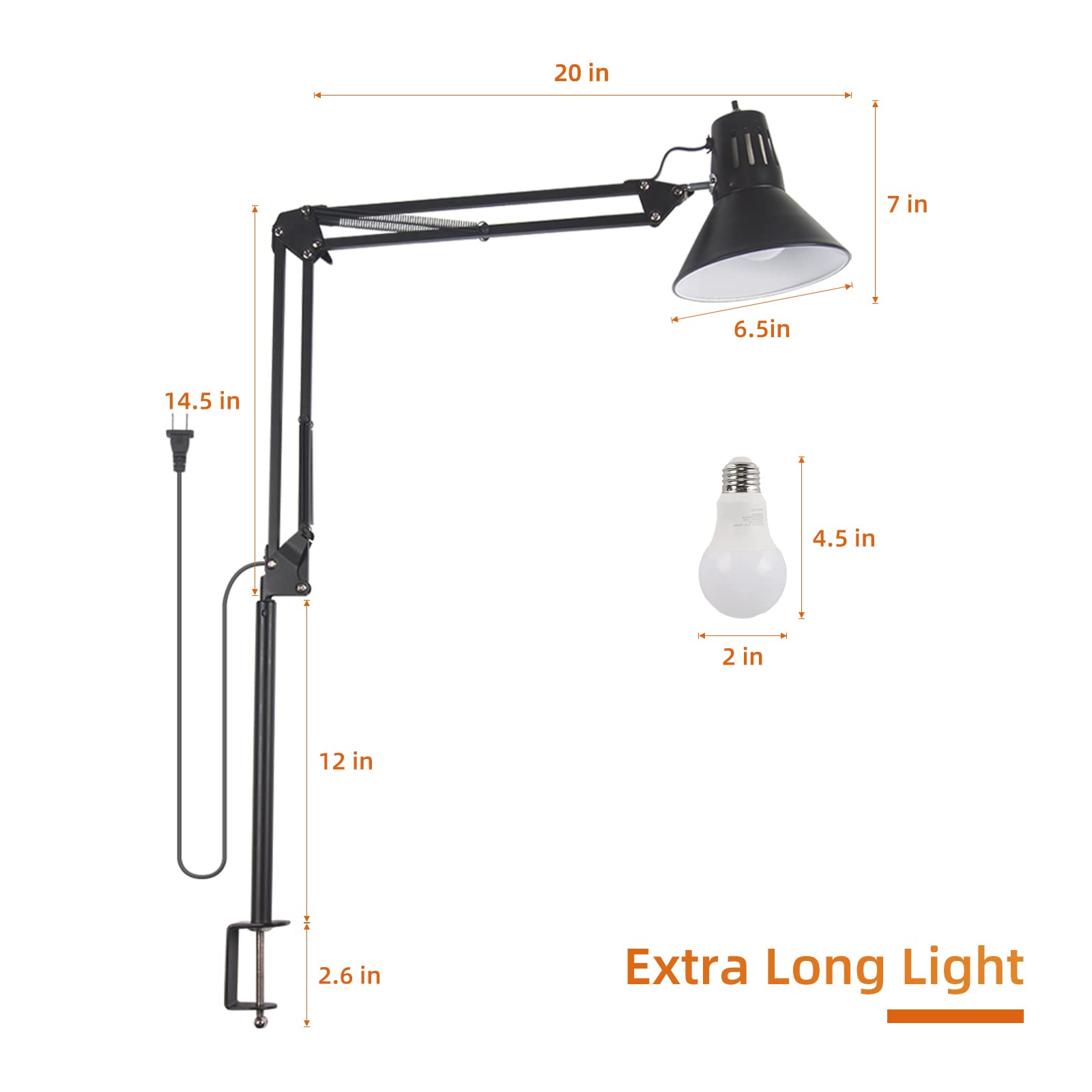 Hypool Extra Tall Black Desk Lamp - Eye-Caring Metal Swing Arm, Flexible Gooseneck, A19 E26 Bulb for Home Office, Reading, Garage