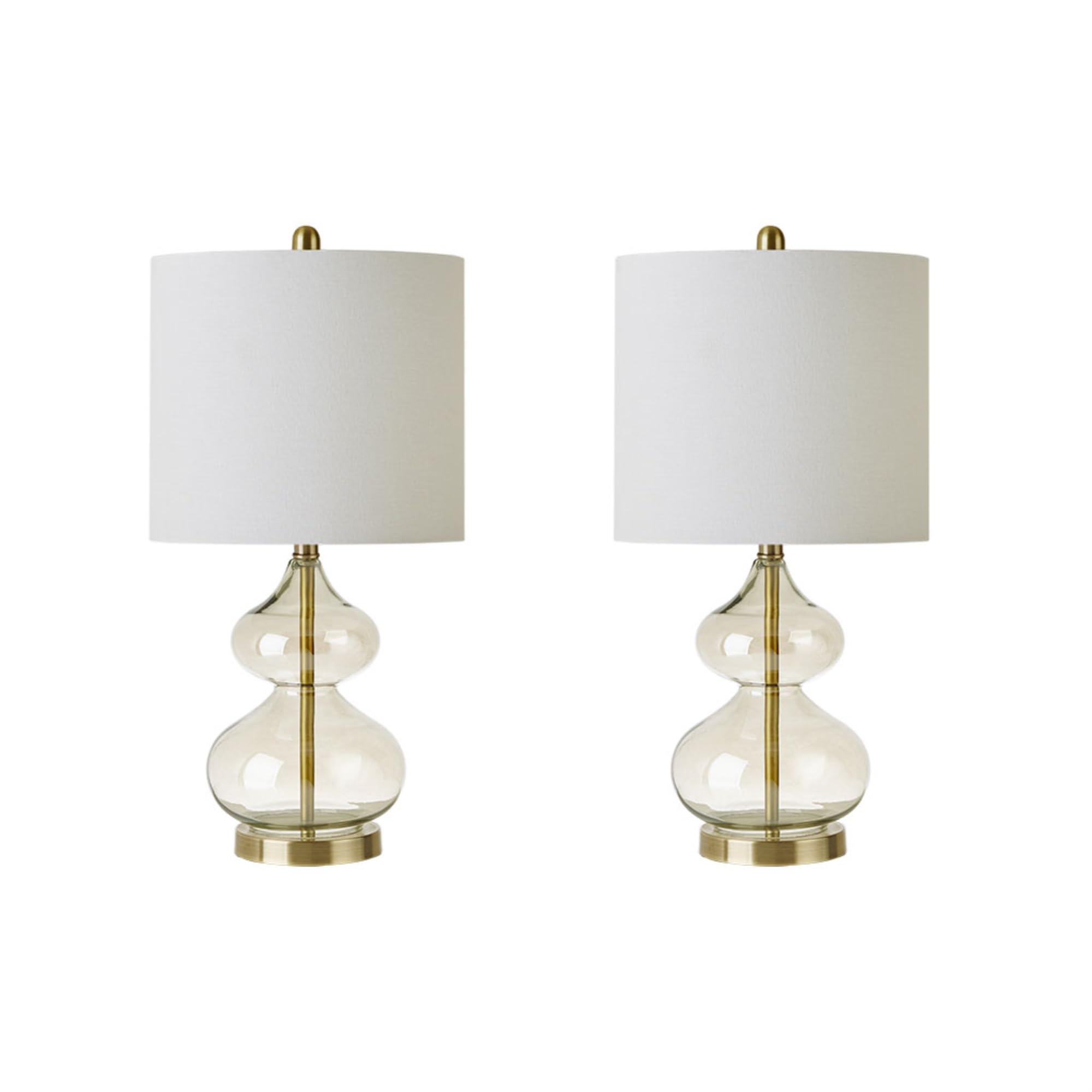 Ergode Curved Glass Table Lamp Set of 2 - Elegant Gold Base, White Drum Shade - Transitional Lighting for Living Room or Bedroom - Requires Type A Bulb