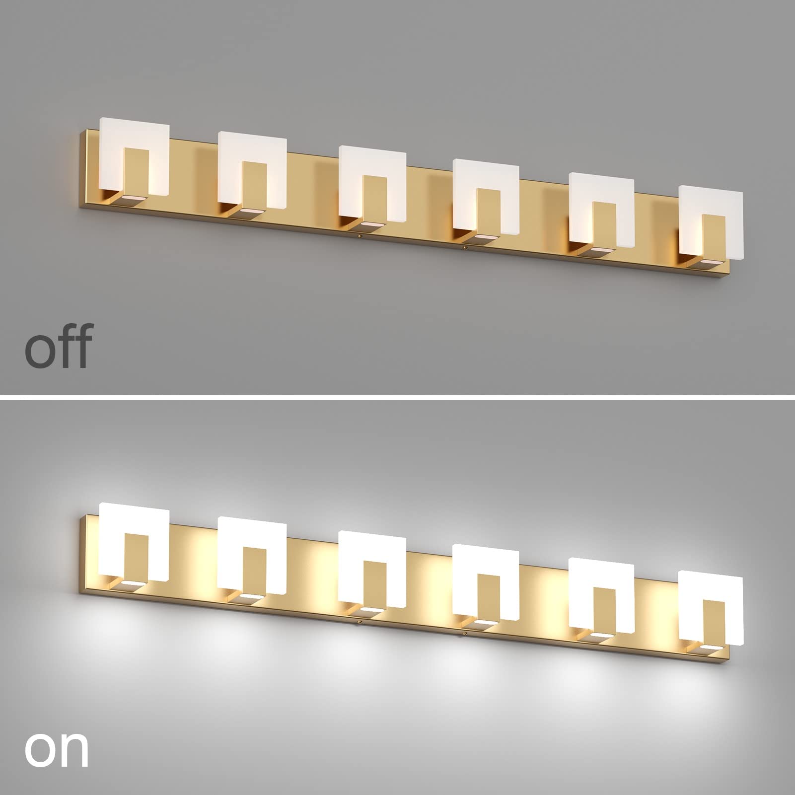 Aipsun Gold LED Vanity Light Fixtures, 6 Lights, Aluminum, Model GW-1105, Up and Down Bathroom Wall Lighting
