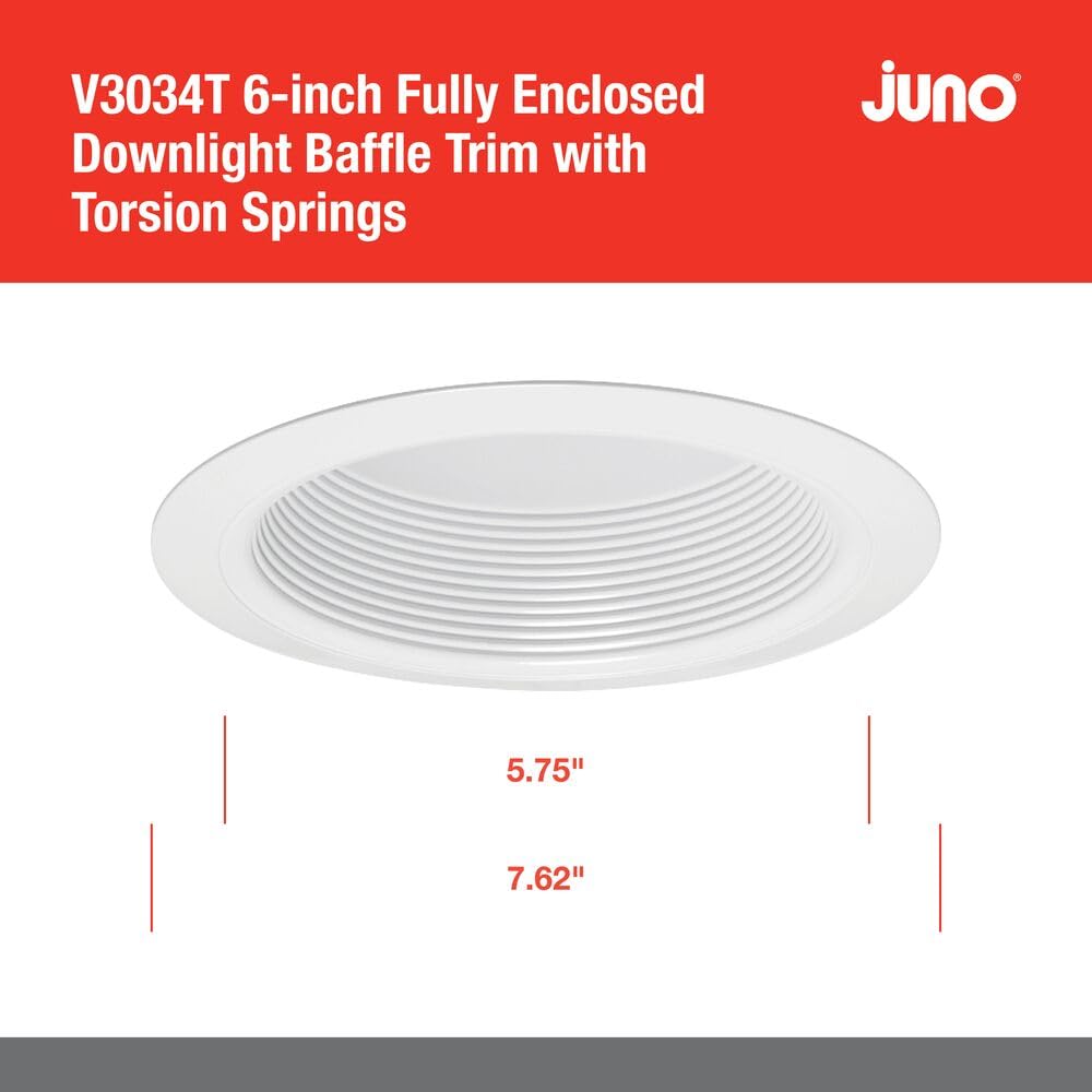 Juno Lighting V3034T Wwh Vulite Round Full Baffle Trim, White, 6-Inch
