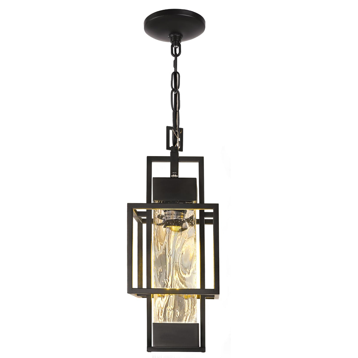 PARTPHONER 15'' Dusk to Dawn Outdoor Pendant Light Exterior Hanging Lantern, Modern Black Metal Outside Chandelier Light Fixture