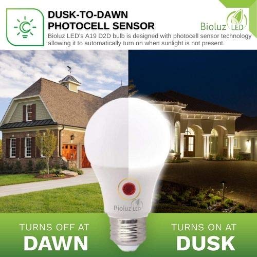 Bioluz Led Dusk To Dawn Light Bulb, 9W (60W Equivalent) A19 Led Light Bulb With Photocell Sensor, Auto On/Off, 3000K Soft White
