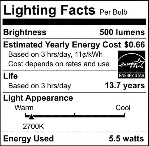 Satco 5.5W LED Bulbs, Clear, 6-Pack, Model S9960, 2700K, 120V