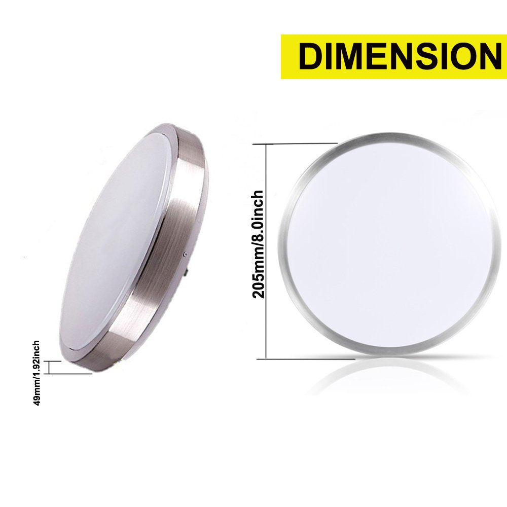 ZHMA 8-Inch LED Ceiling Light, Flush Mount, 5000K Natural White, 12W, 880LM, Plastic, Model COMINHKPR105648