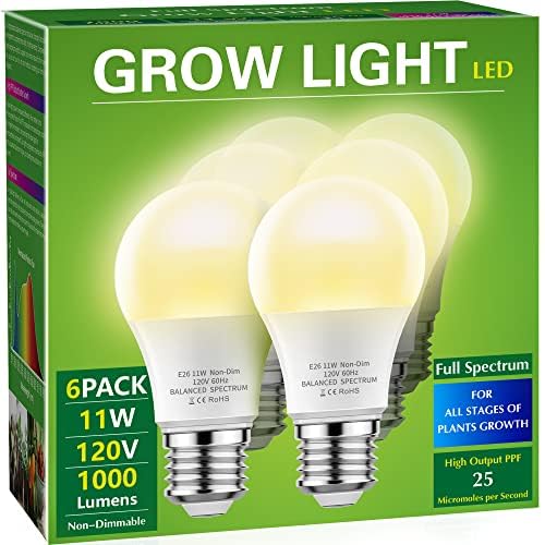 Briignite Full Spectrum Grow Light Bulbs, 11W Led A19, E26 Base, 6 Pack For Indoor Plants