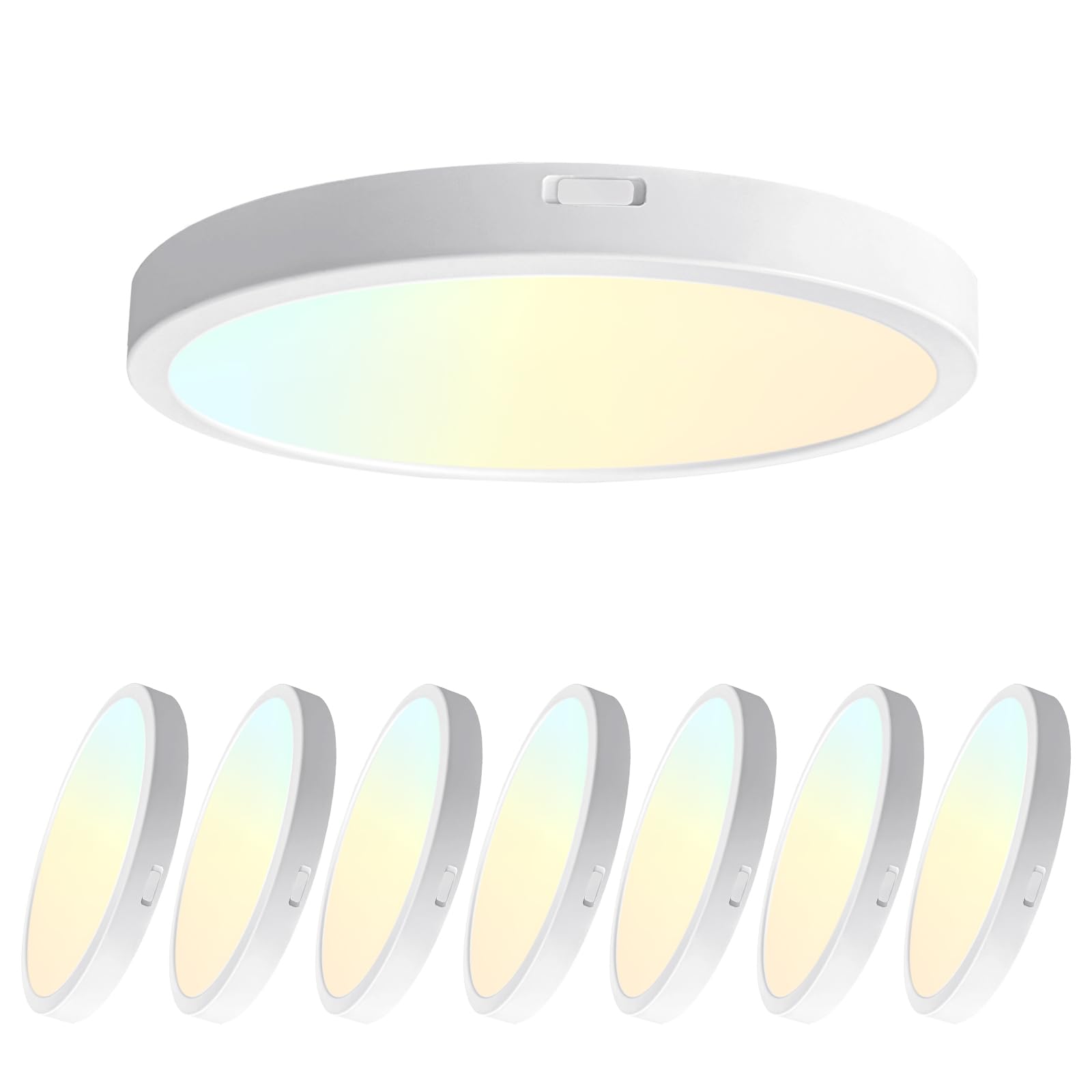 Sofiton 7 in. New-Ultra-Low Profile Edgelit Integrated LED 5CCT Selectable Flush Mount Light Surface Mount Light, White,8Pack
