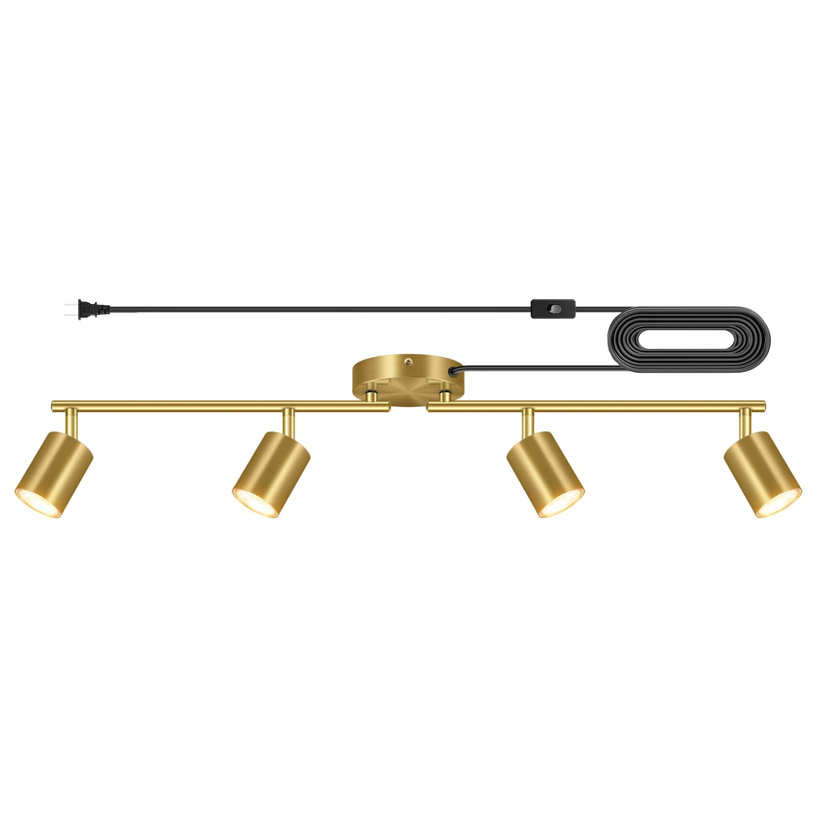 Plug in Track Lighting LED, Track Lighting Fixtures Ceiling Gold, 4-Light Kitchen Light Kit, Plug in Wall Light with 14.8ft Powe