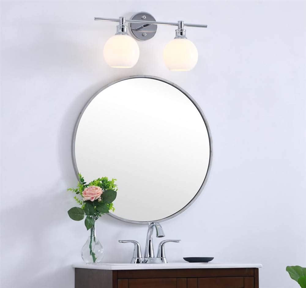 Living District Collier Industrial Mid-Century Modern 2 Light Entryway and Bathroom Wall Sconce in Chrome and Frosted White Glass
