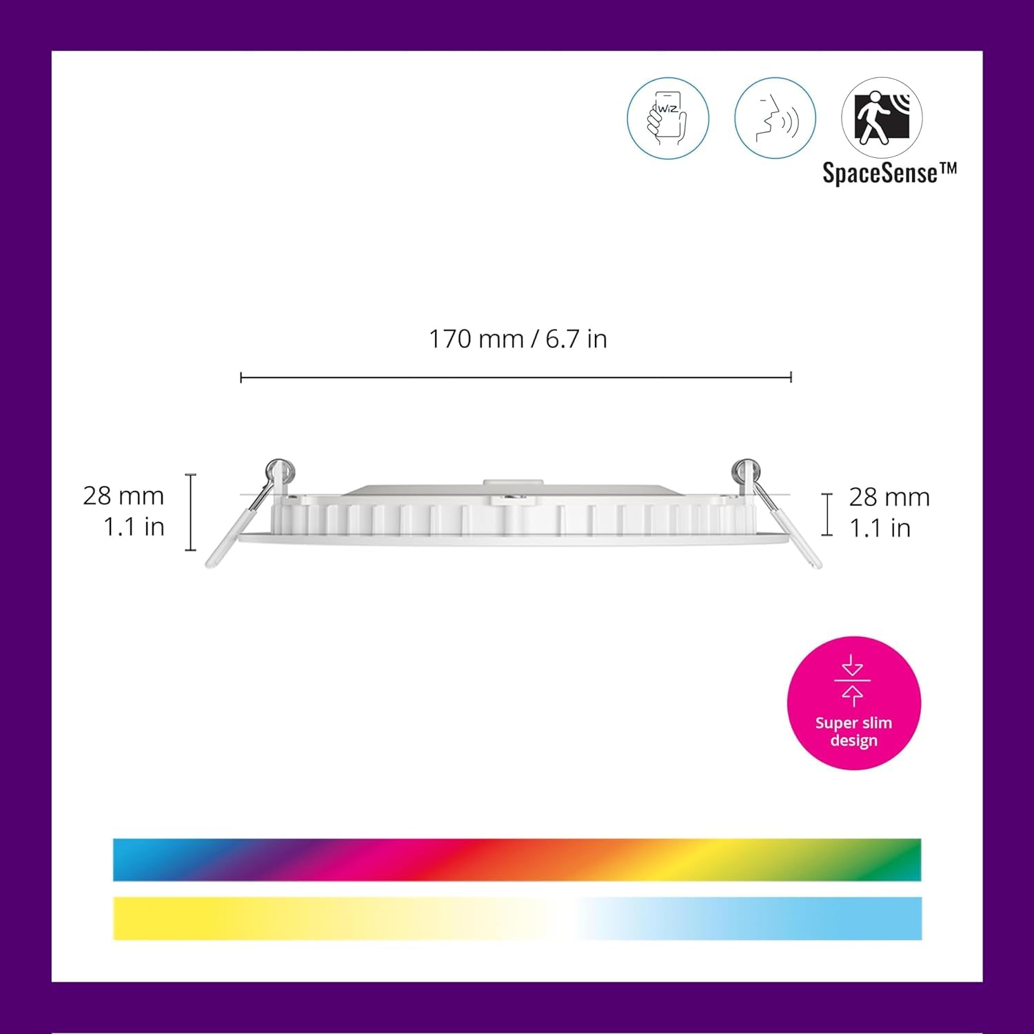 WiZ Connected 6-inch Slim Color Downlight - Indoor Wi-Fi Control - Pack of 1 - 2200K-6500K - Model 604728