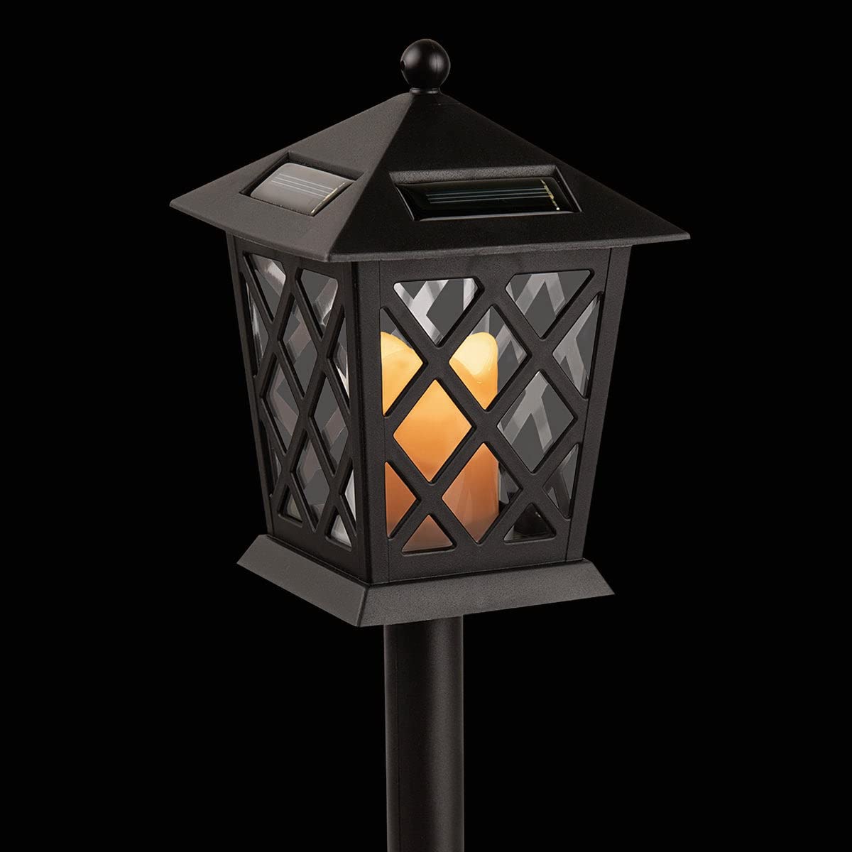 Alpine Corporation 16" Solar Powered LED Pathway Lights, Black, Set of 4, Model SCC338SLR-4, Durable Glass Construction