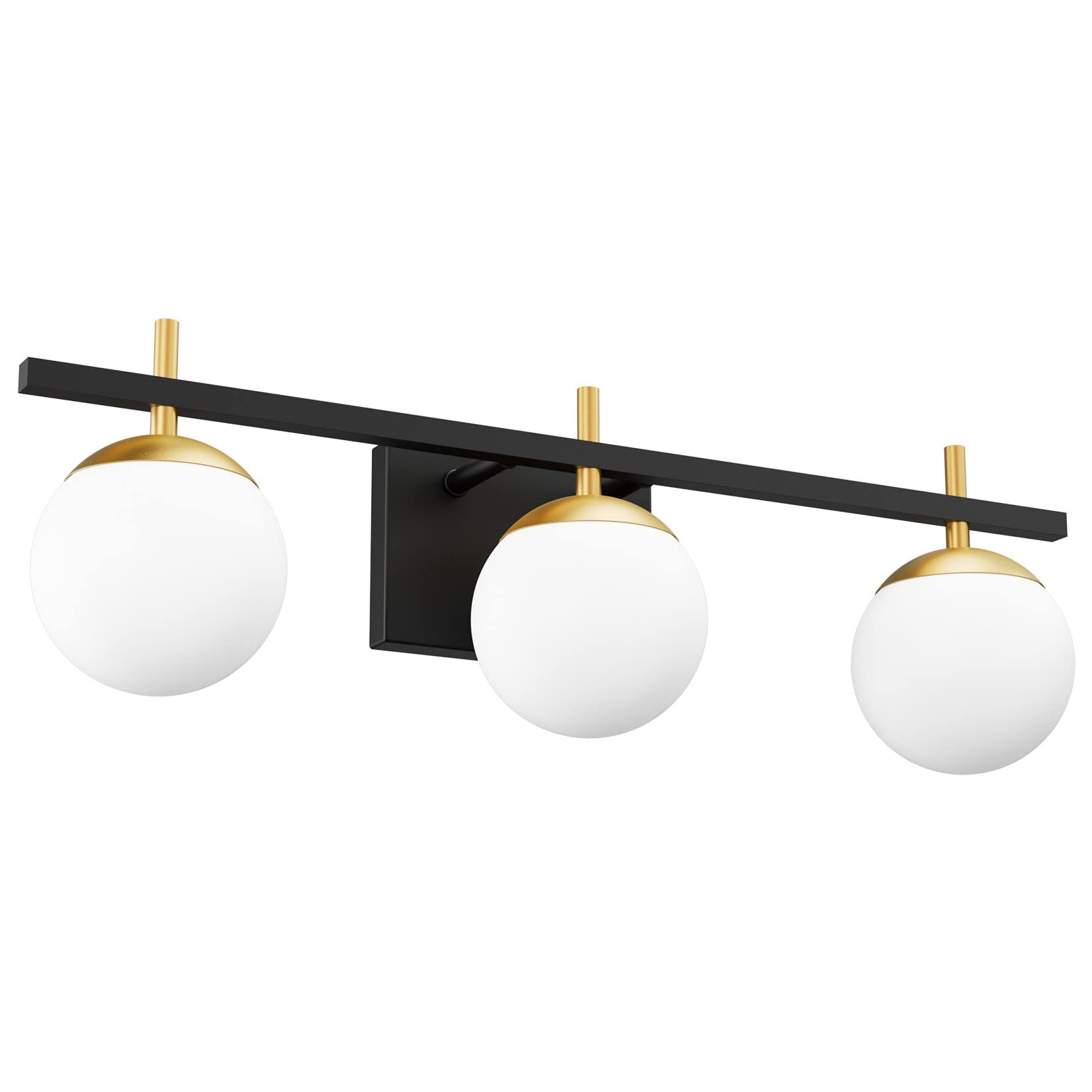 Ralbay Mid Century Modern Bathroom Vanity Lights 3-Light Milky Glass Modern Bathroom Vanity Lights Over Mirror, Black/Golden Wal