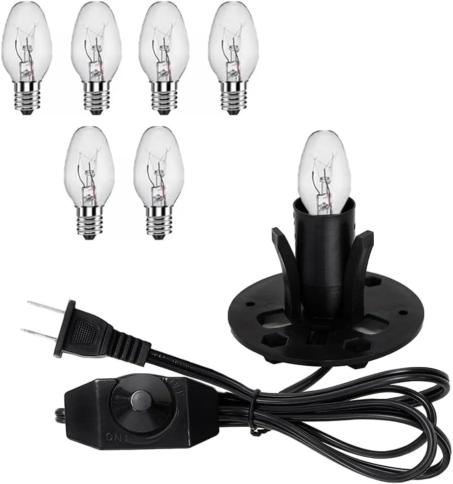 Wuluretoos Himalayan Salt Lamp Cord Replacement Kit with Dimmer Switch & 6-Pack 15W E12 Halogen Bulbs, 5ft Cord Base Assembly fo