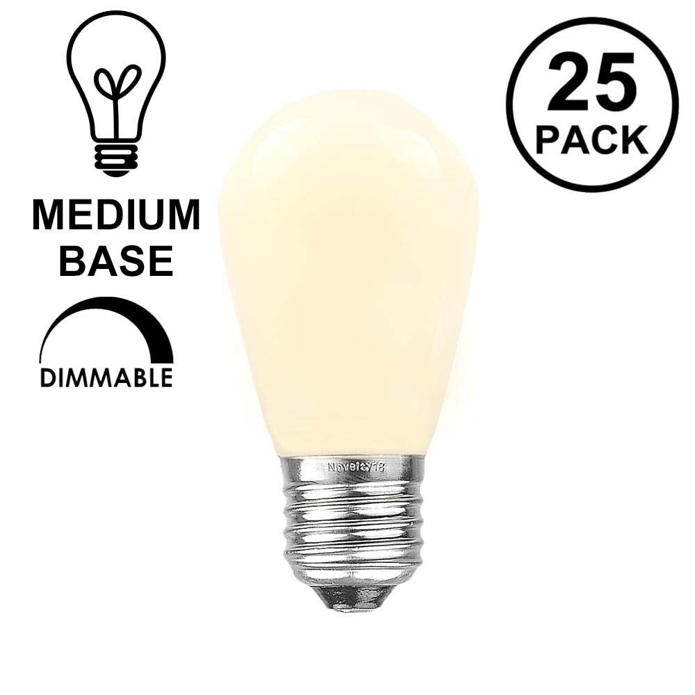 Novelty Lights 25 Pack S14 Outdoor Patio Edison Replacement Bulbs, E27 Medium Base, Ceramic White, 11 Watt
