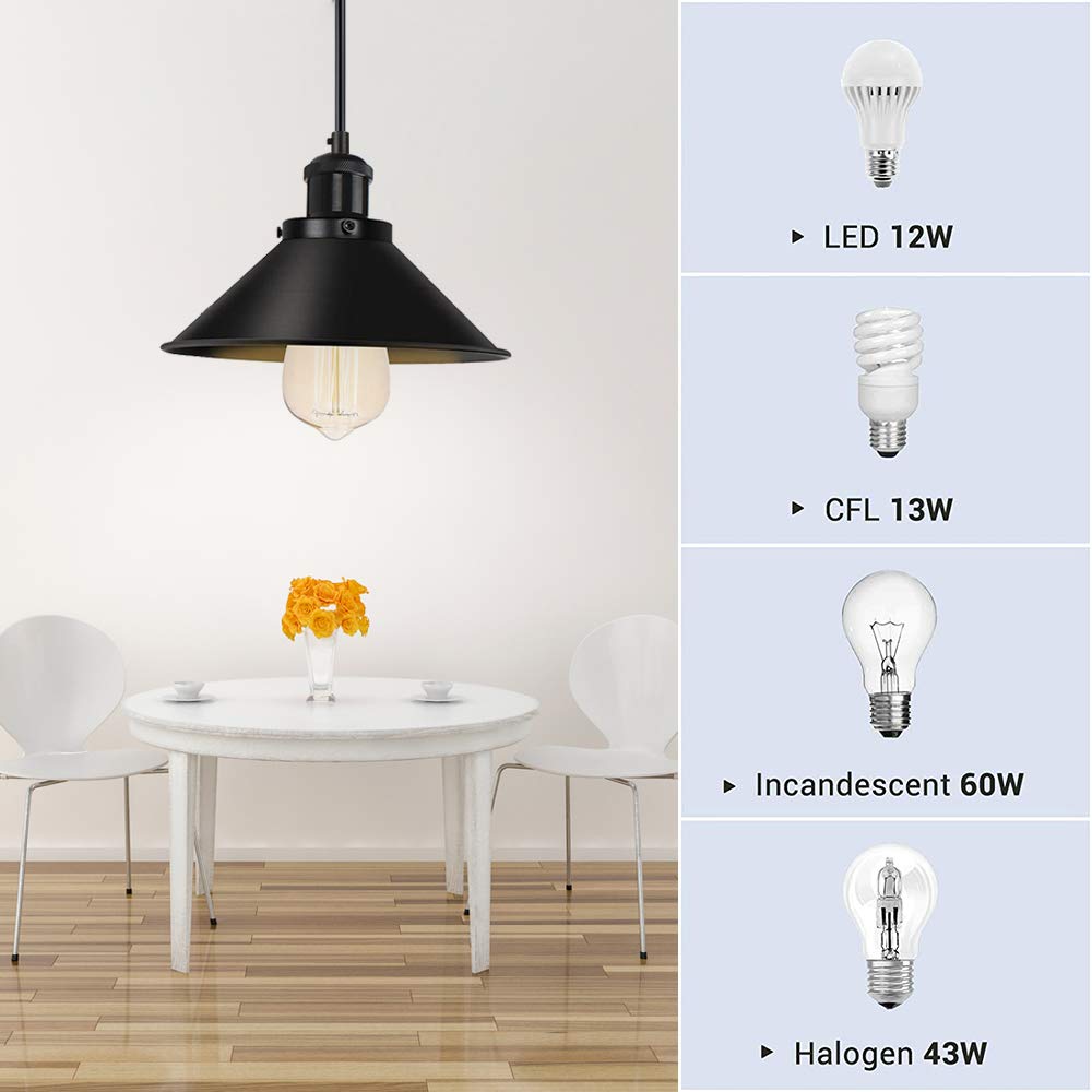 Ascelina Industrial Black 2-Pack Plug-In Pendant Light With Switch, 26X17X7.7In, E26 Socket, 16.4Ft Cord, Living Room Kitchen Diningroom Bedroom