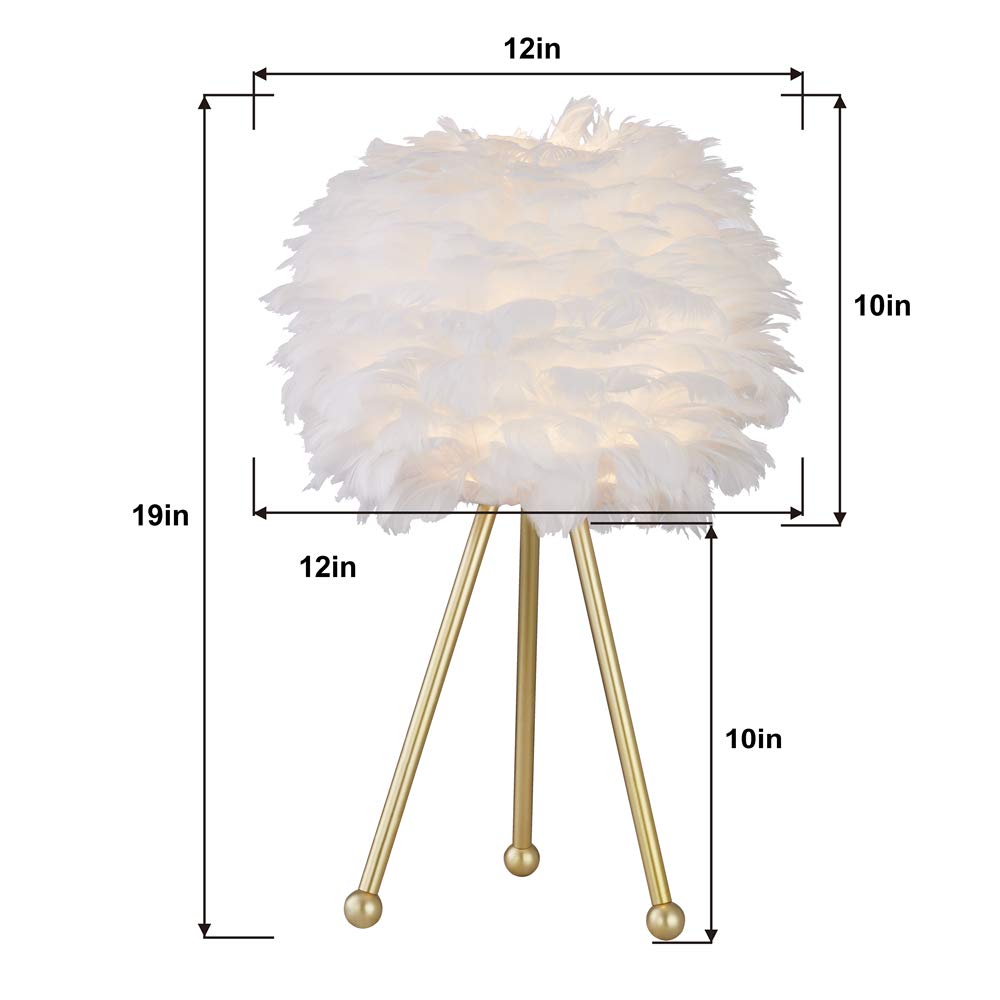 Maxax Feather Table Lamps Set Of 2 For Bedroom, 19'' Tall Tripod Bedside Table Lamps, Nightstand Lamp With Gold Finish For Bedro