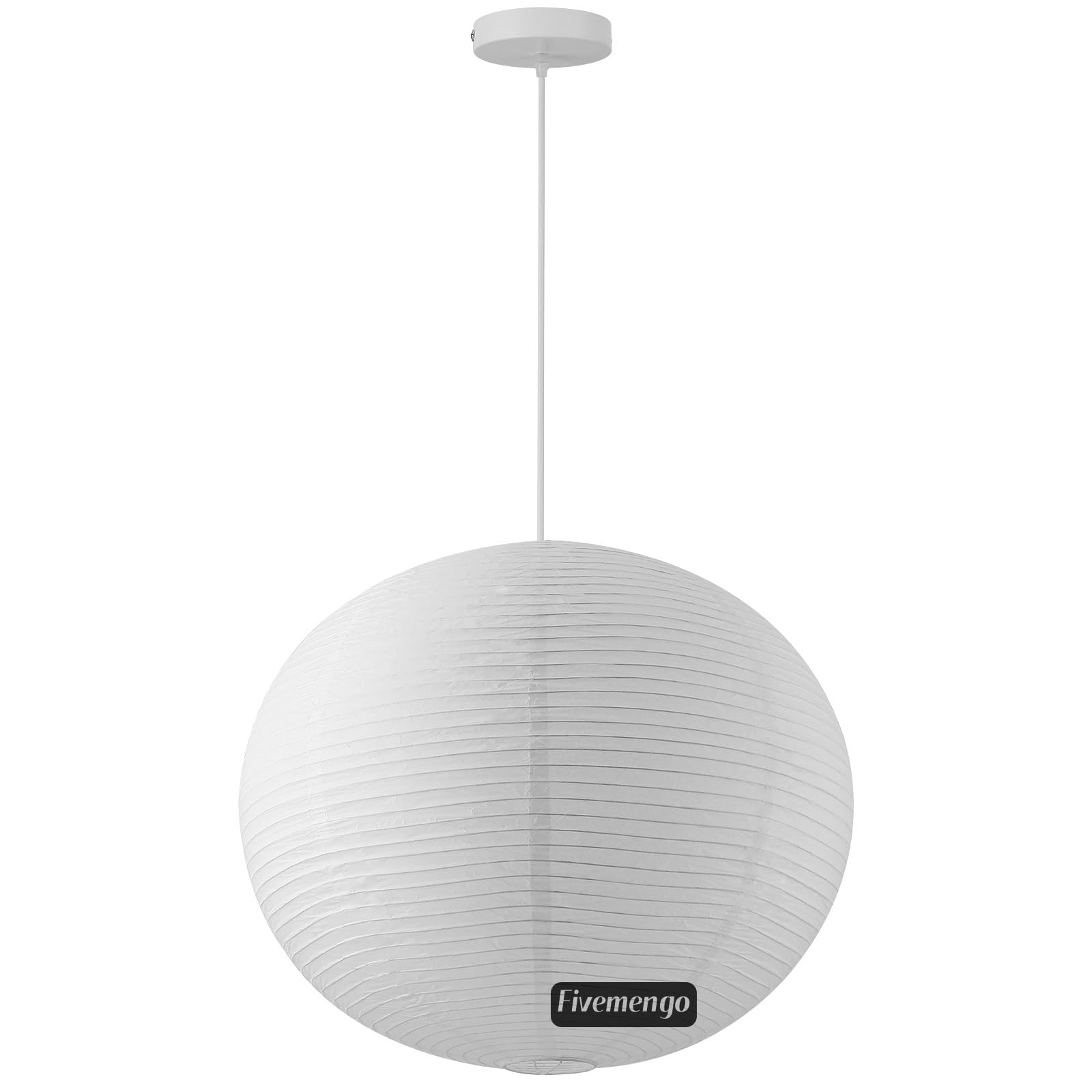 Fivemengo Large Rice Paper Pendant Light Kit, 23.6in White Globe Paper Lantern Lights, E26 Base, Japanese Hanging Lantern Lamp J