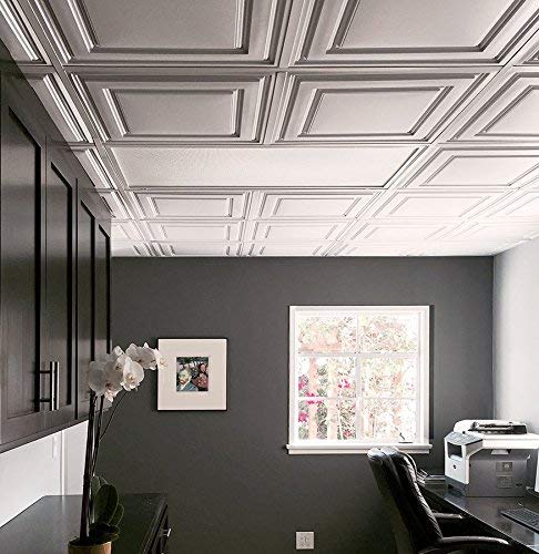 Ceilume 12 pc Stratford Ultra-Thin Drop Ceiling Tiles 2x4 for 1in T-Bar Grid, White, Model V1-STR-24WTO-12